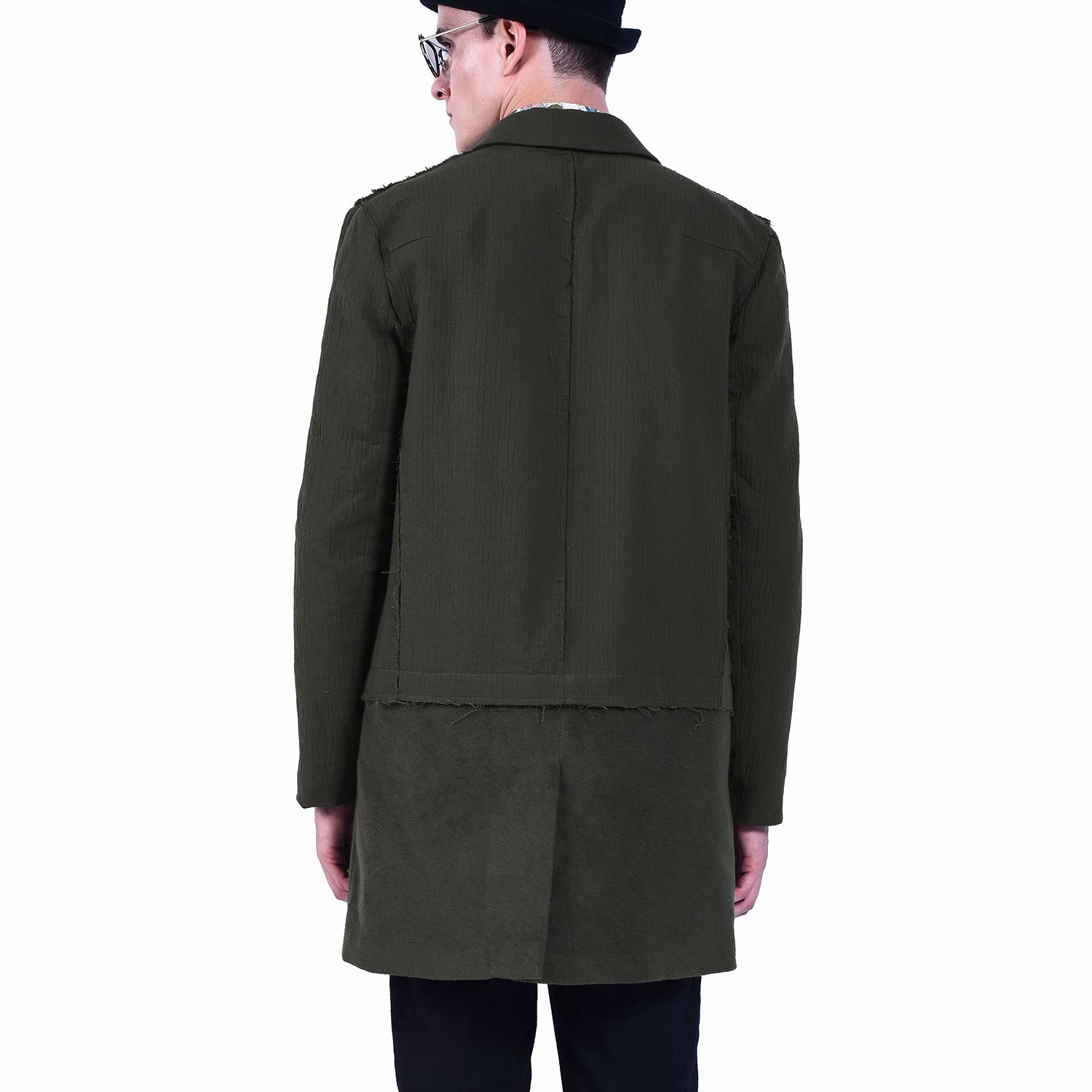 Manteau Tailleur Bimatière en Coton Texturé