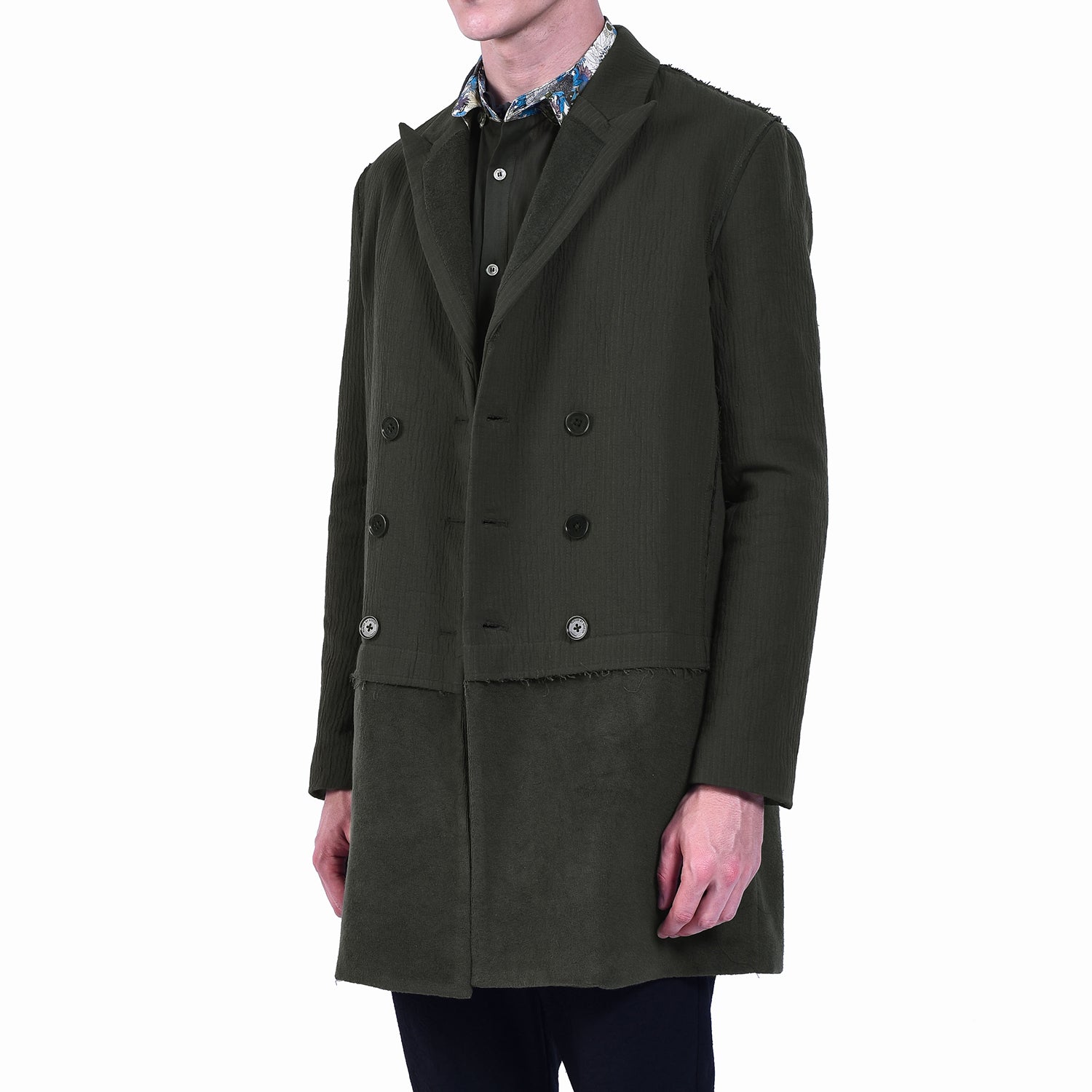 Manteau Tailleur Bimatière en Coton Texturé