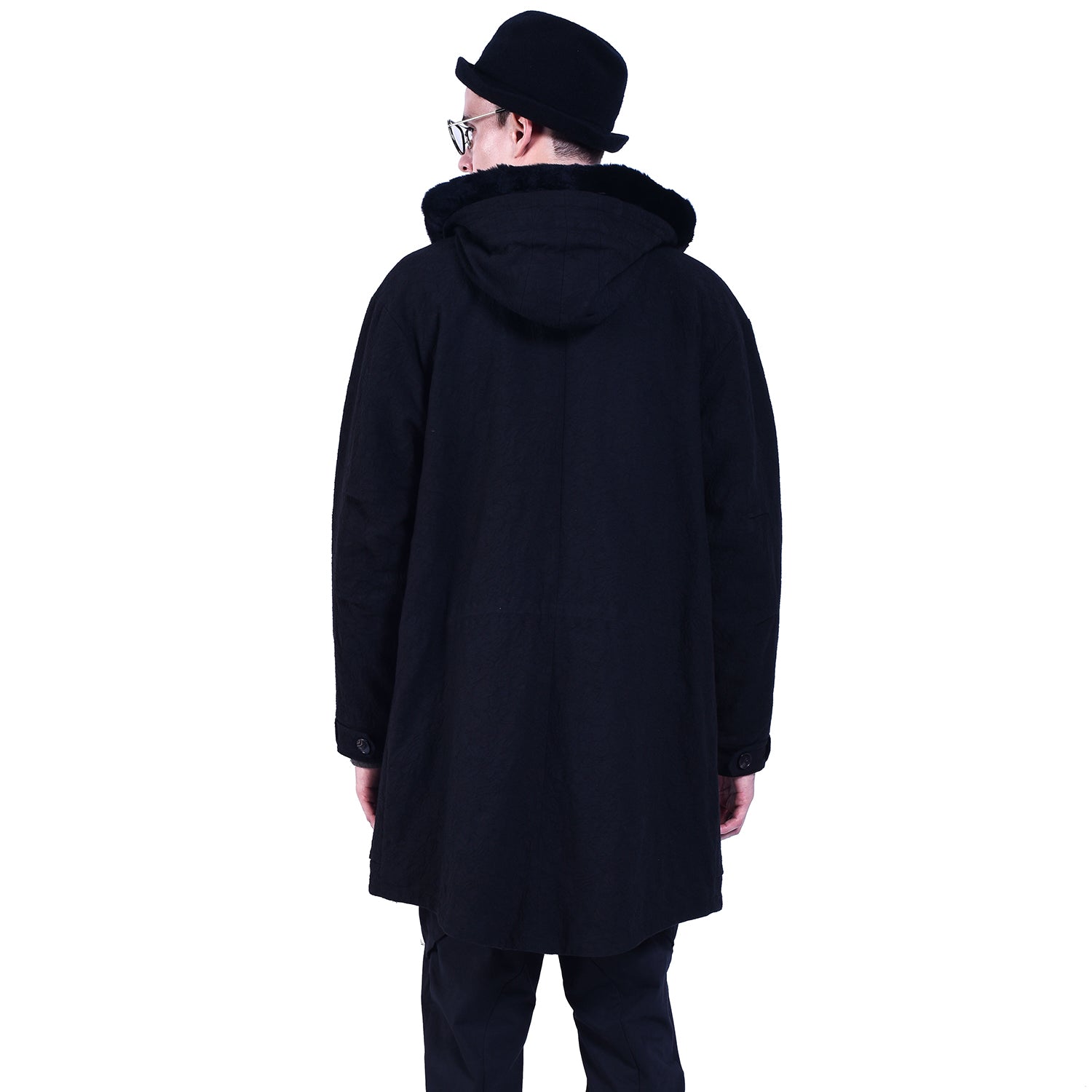 Manteau à capuche en coton avec col en fourrure de lapin