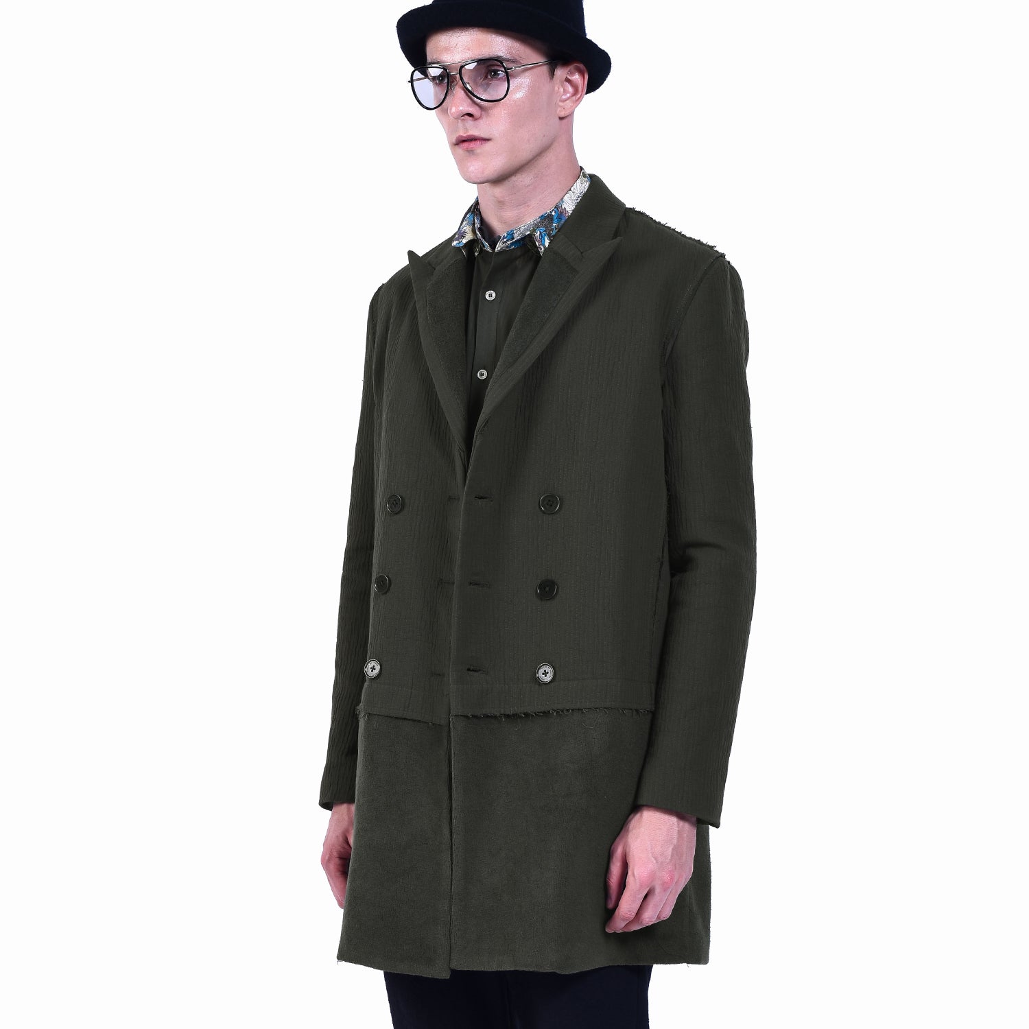 Manteau Tailleur Bimatière en Coton Texturé