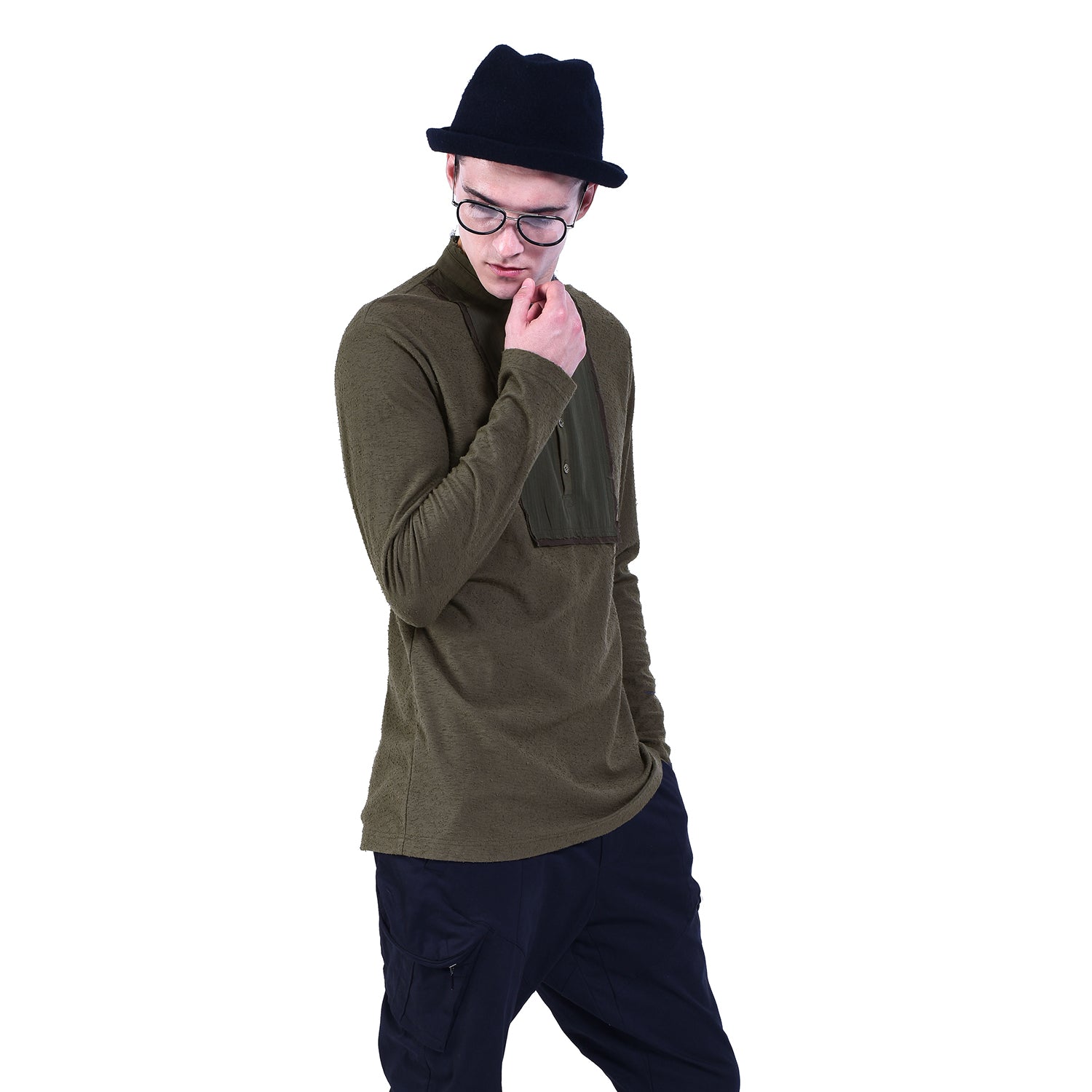 T-shirt Manches Longues à Plastron Surpiqué