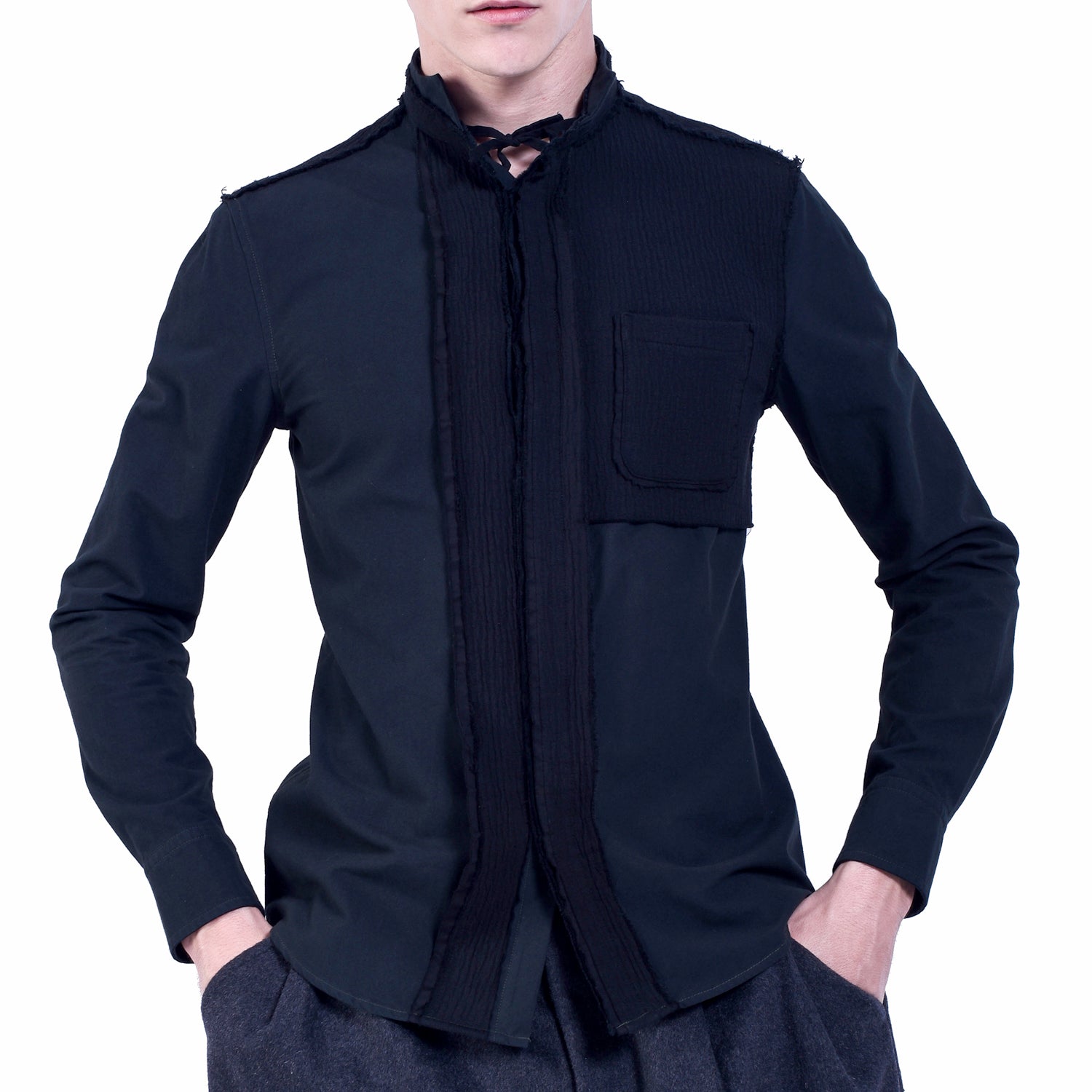 Chemise Bimatière à Col Montant Noué