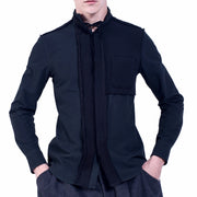 Chemise Bimatière à Col Montant Noué