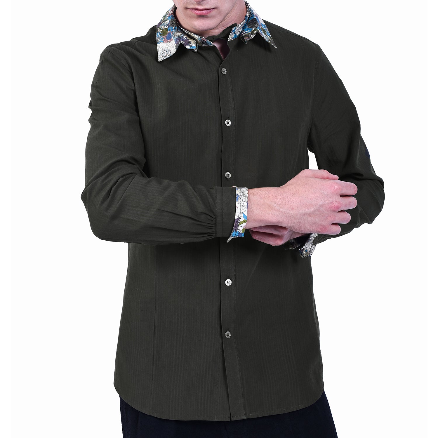 Chemise homme en coton avec col contrasté imprimé