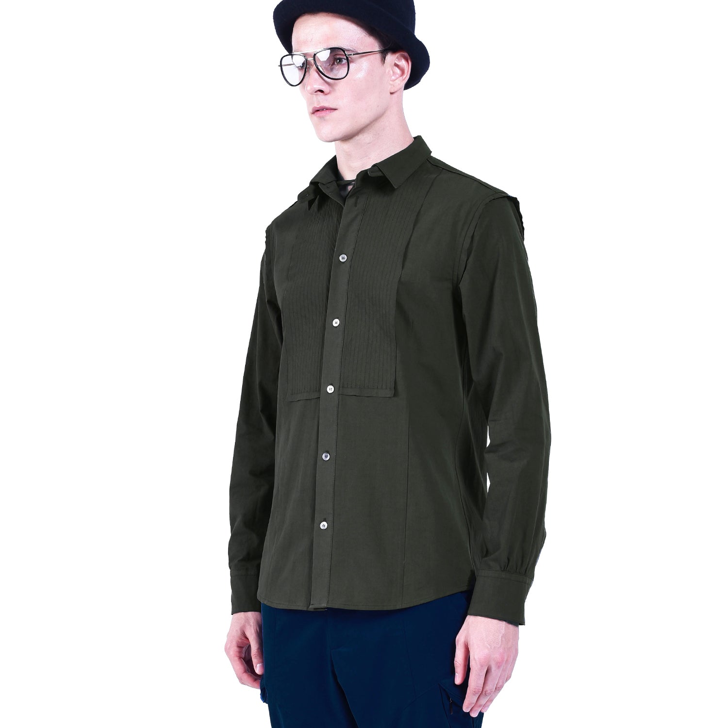 Chemise avec plastron surpiqué et col amovible