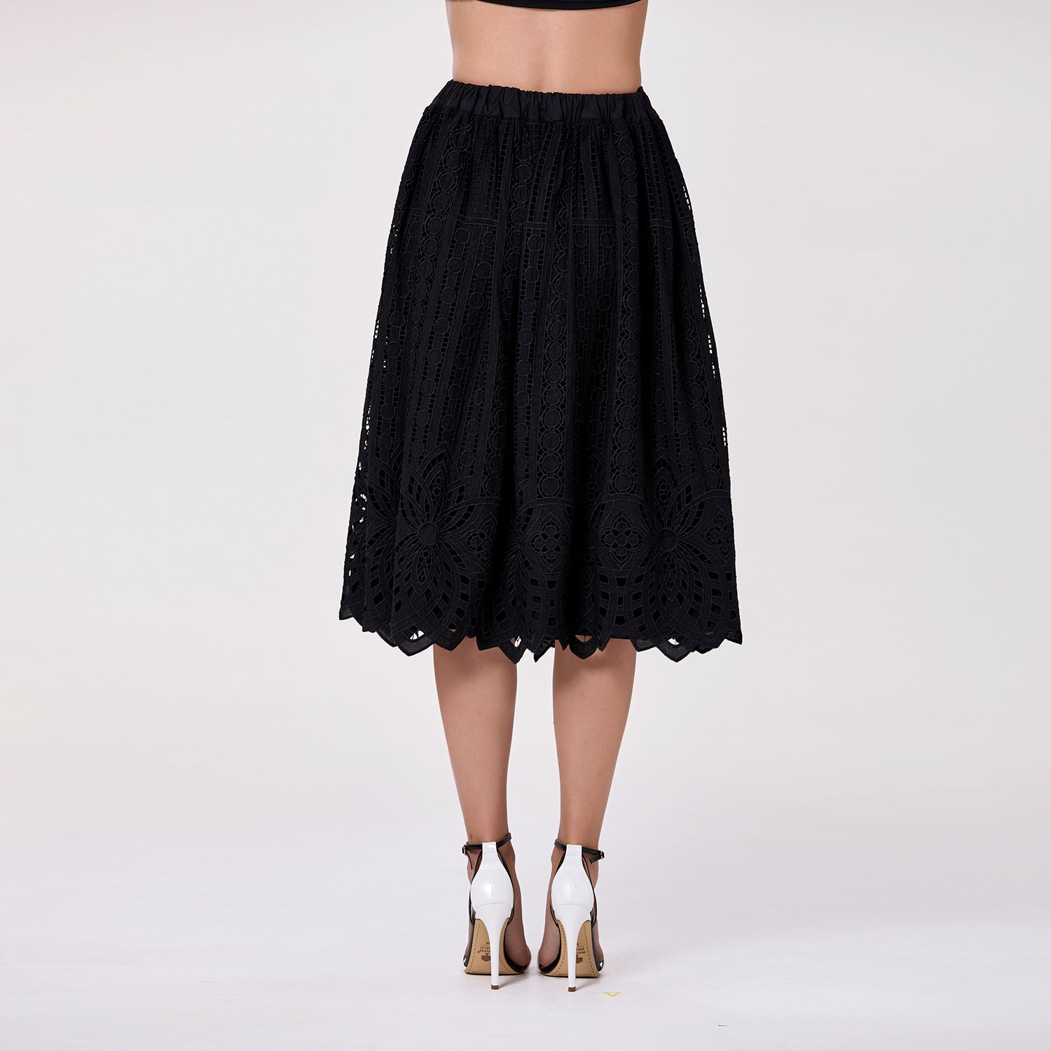 Jupe midi en coton brodé