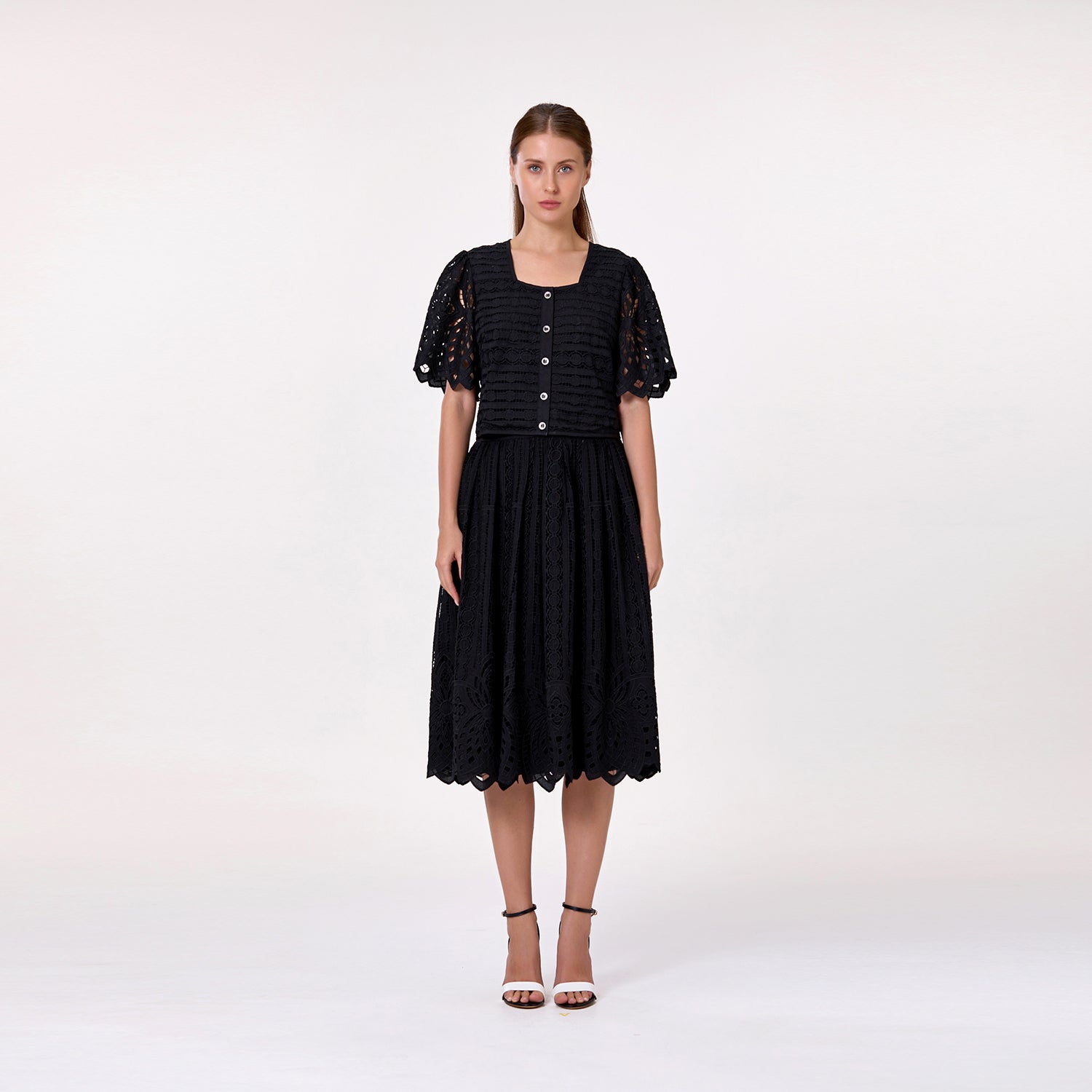 Jupe midi en coton brodé