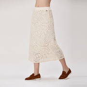 Jupe midi droite en dentelle guipure florale