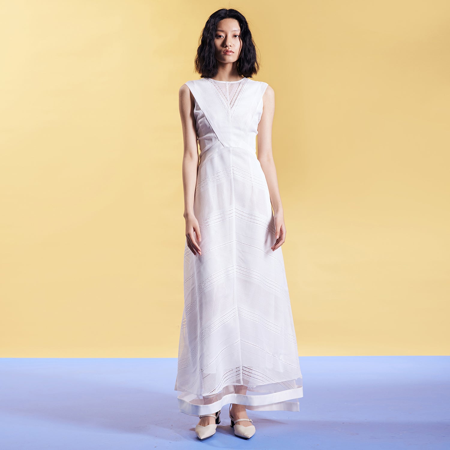 Robe longue à empiècements