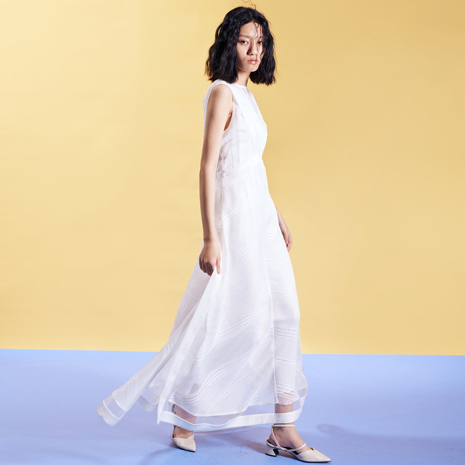 Robe longue à empiècements