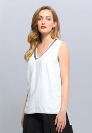 Top long bi-matière à encolure en V