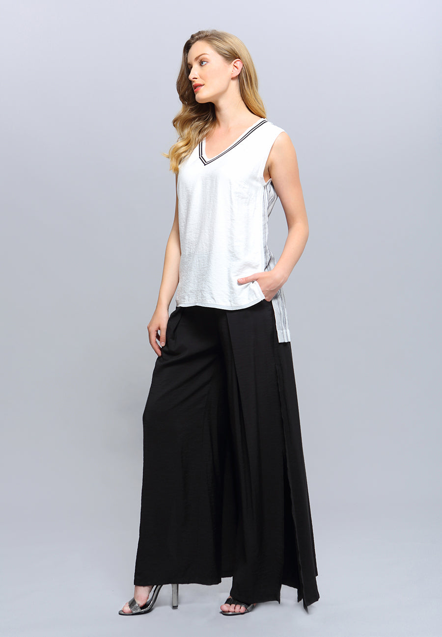 Top long bi-matière à encolure en V
