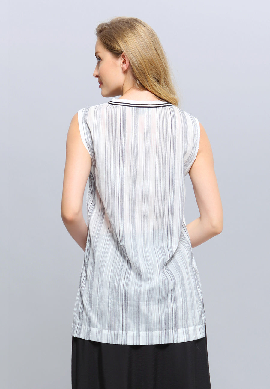 Top long bi-matière à encolure en V