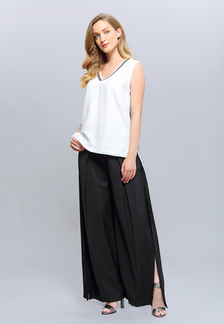 Top long bi-matière à encolure en V