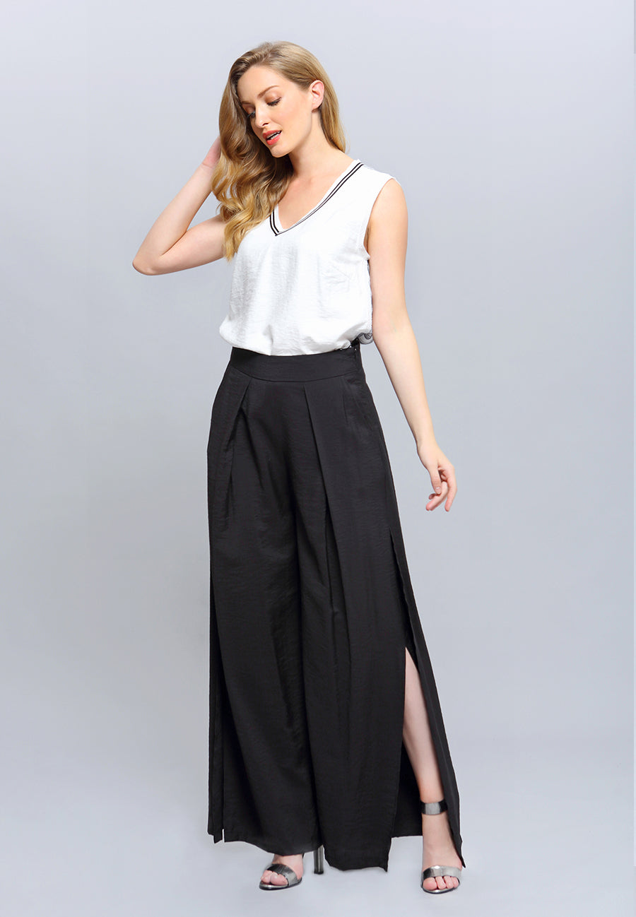 Top long bi-matière à encolure en V