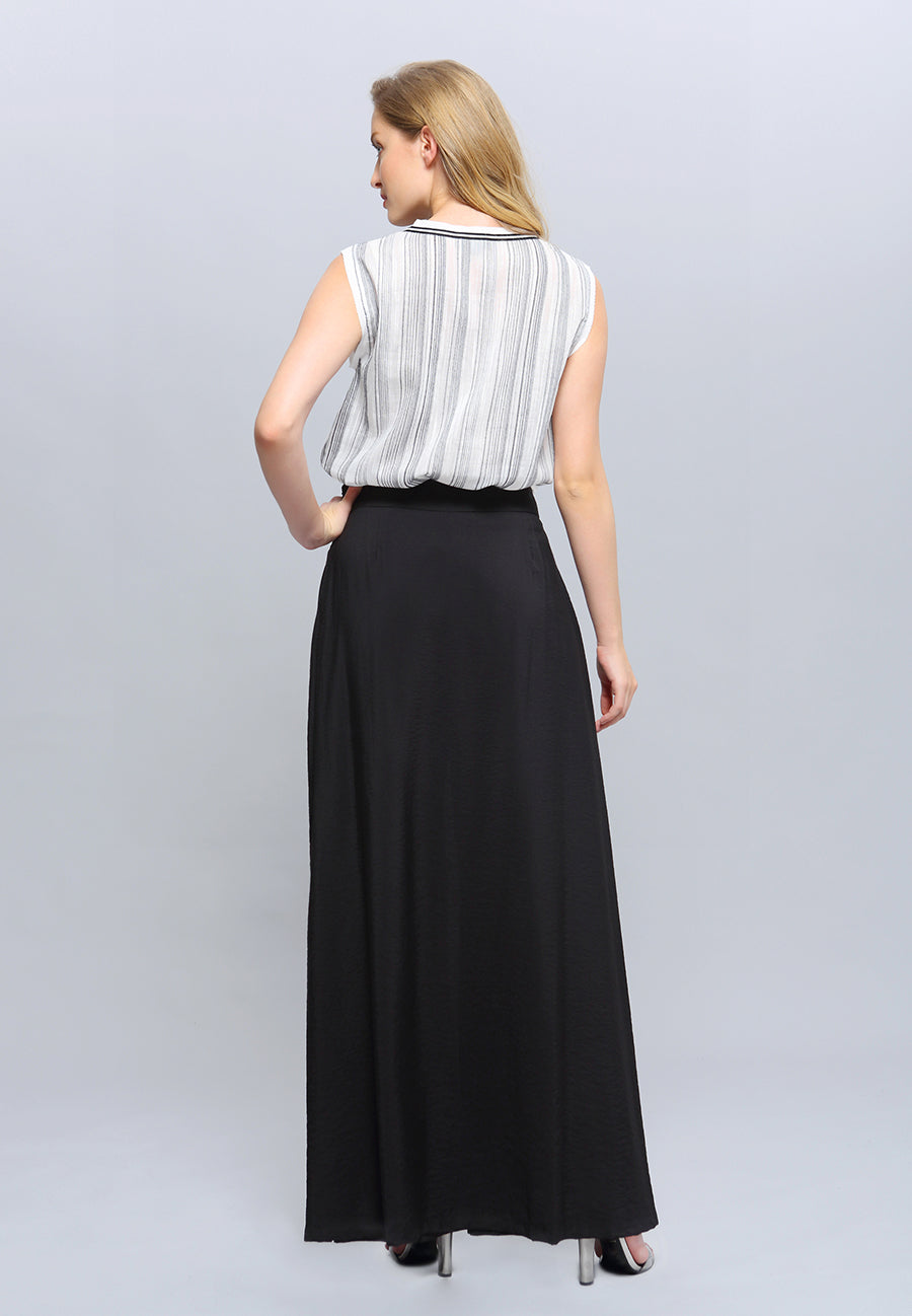 Top long bi-matière à encolure en V