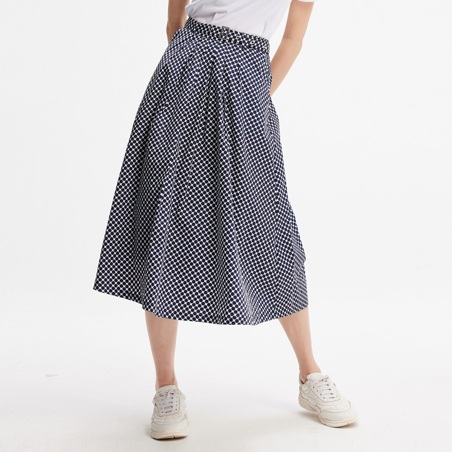 Jupe midi évasée à pois