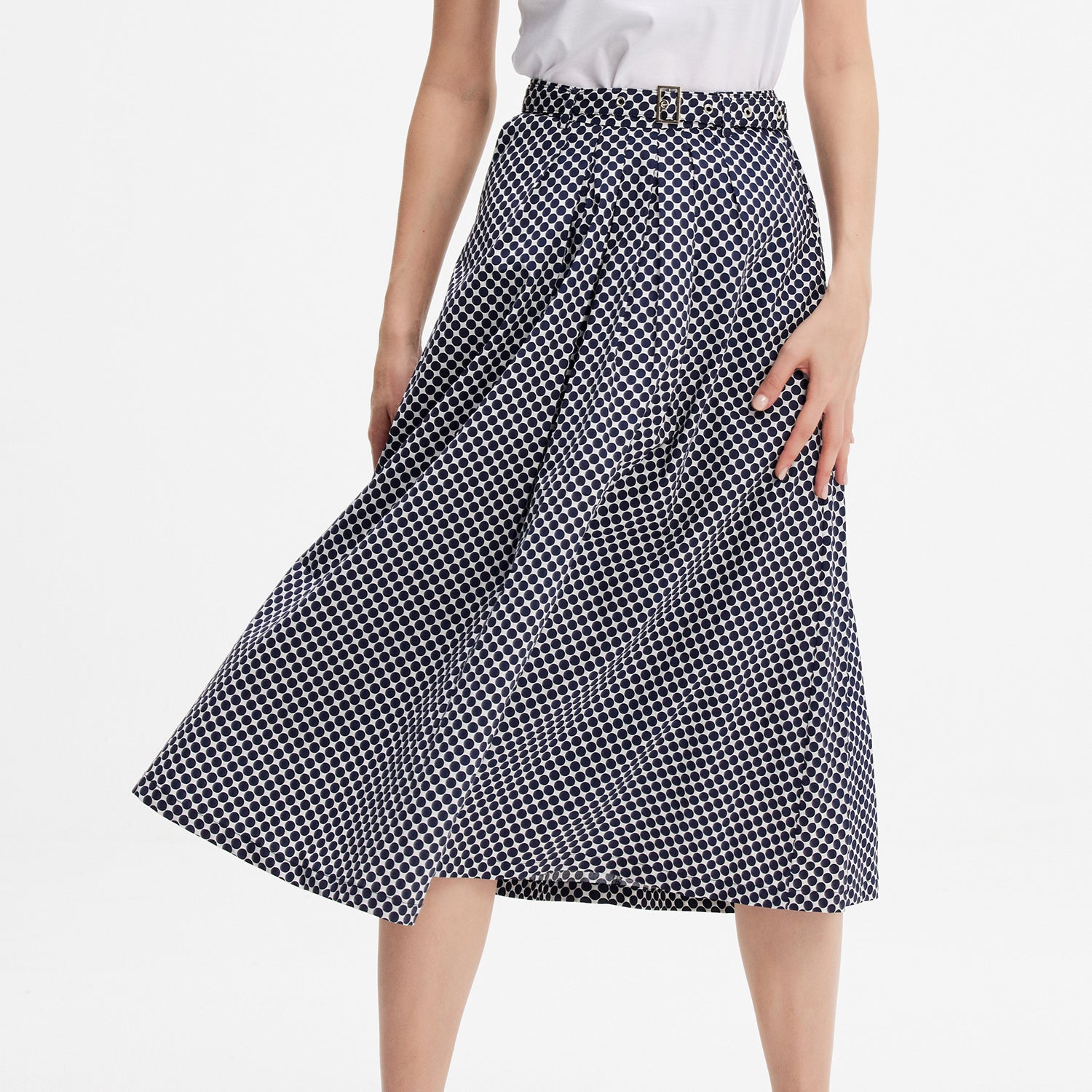 Jupe midi évasée à pois