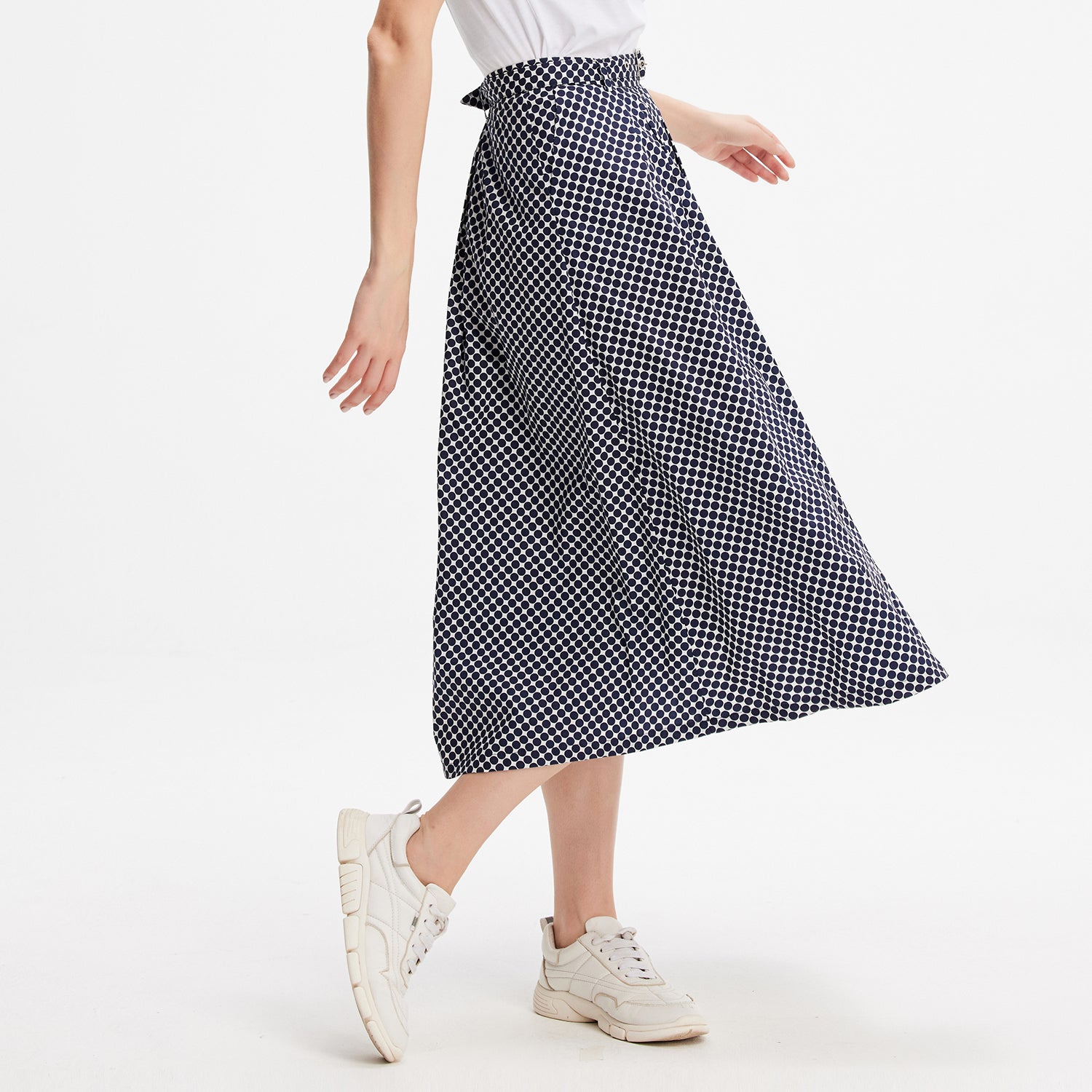 Jupe midi évasée à pois