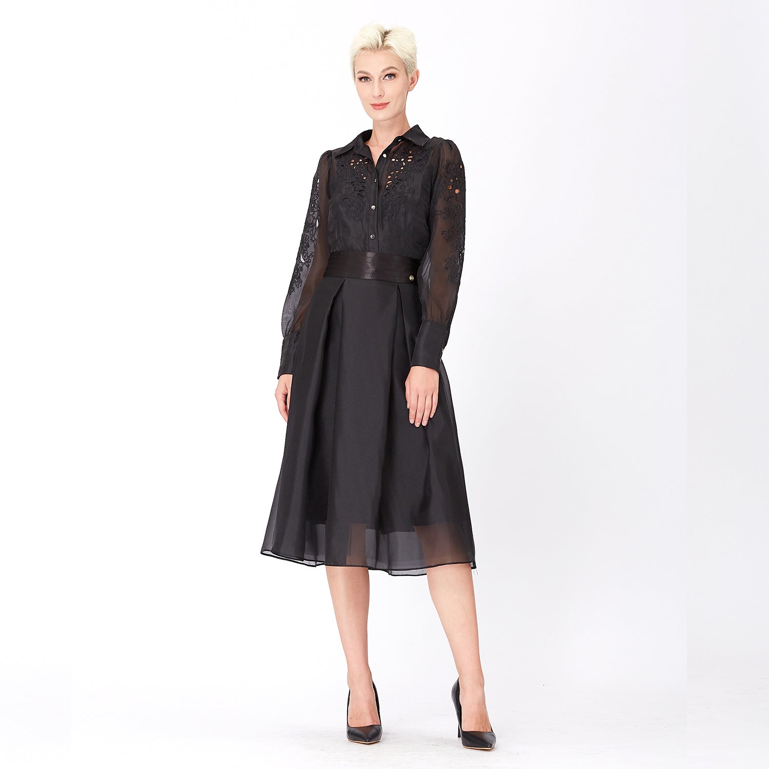 Jupe évasée en organza et satin