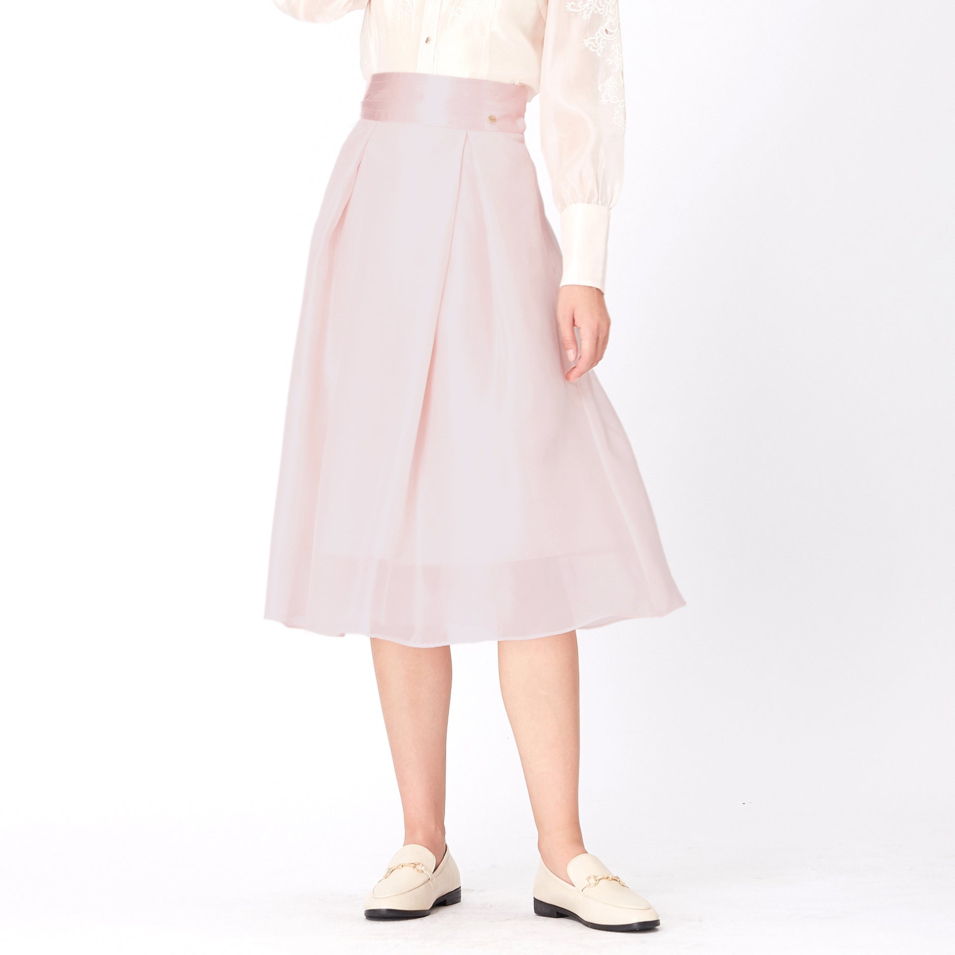 Jupe évasée en organza et satin