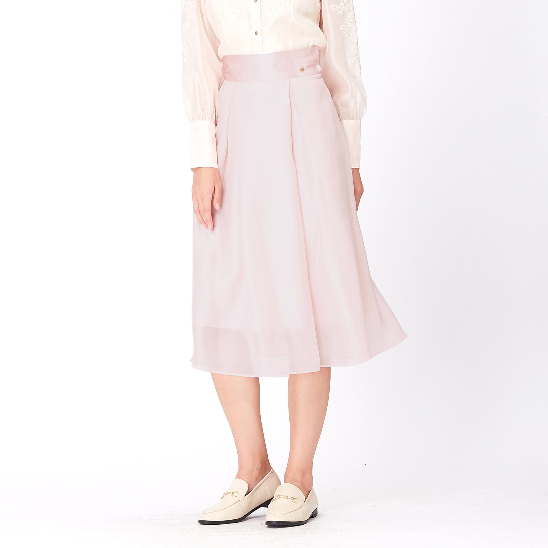 Jupe évasée en organza et satin