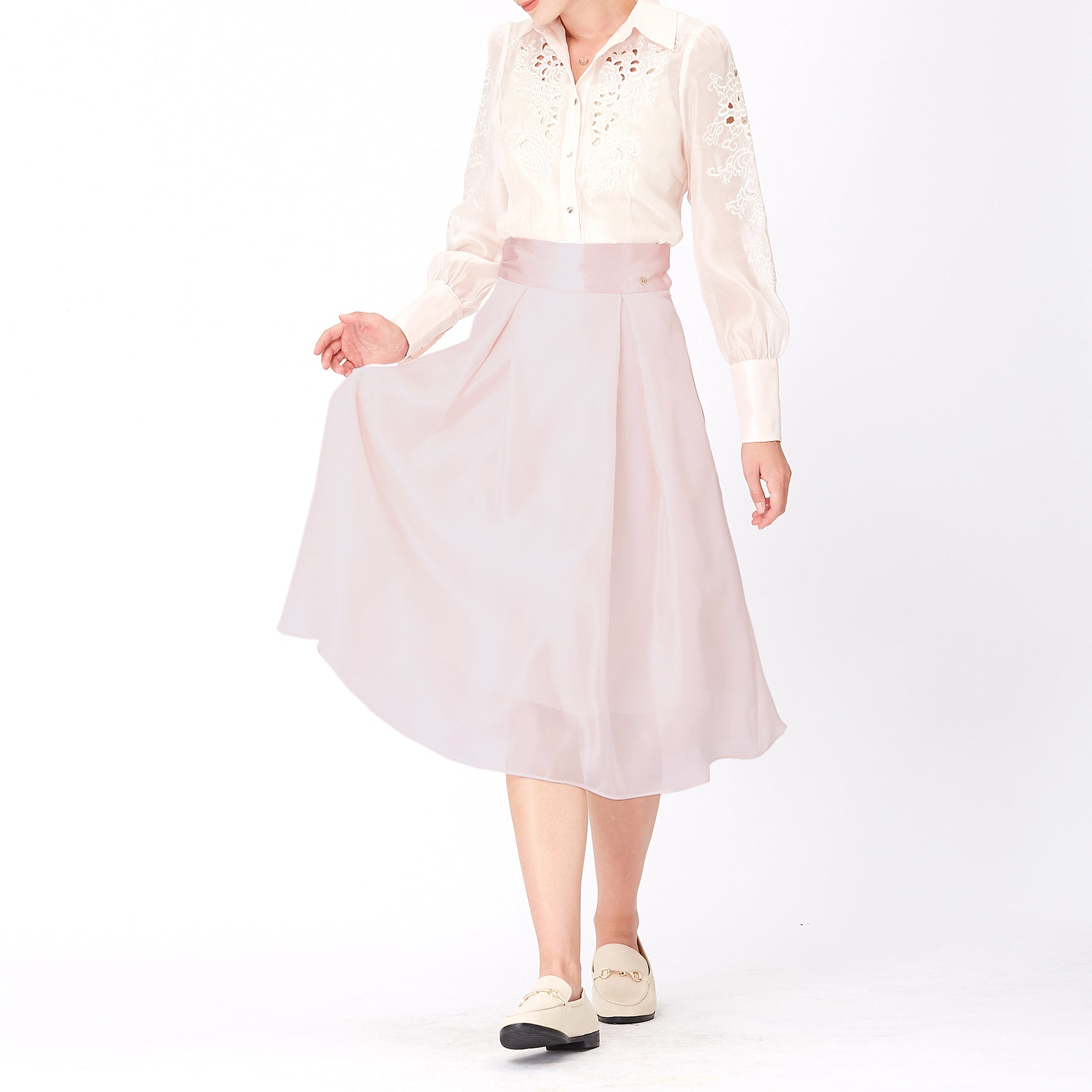 Jupe évasée en organza et satin