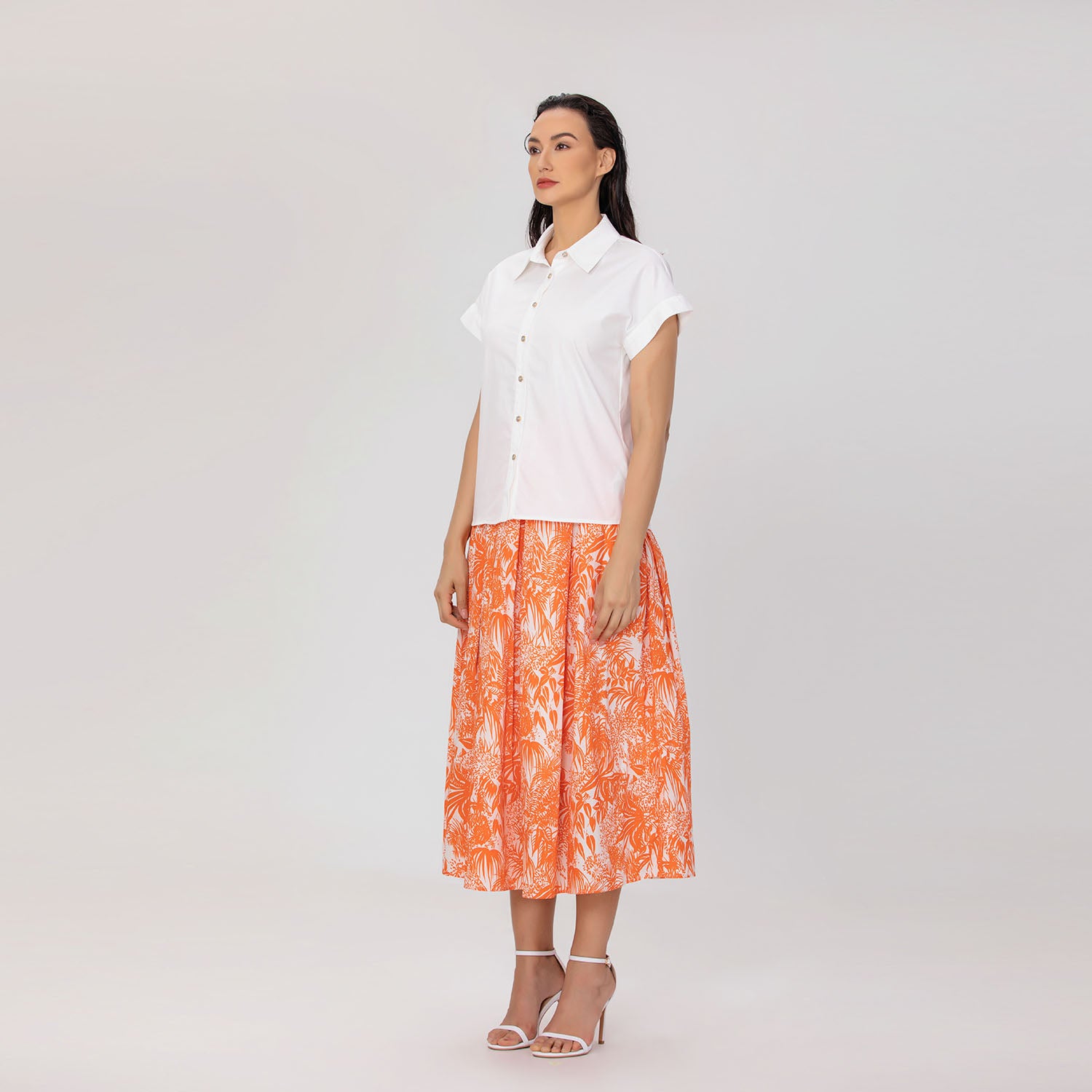 Jupe midi évasée en coton à imprimé fleuri