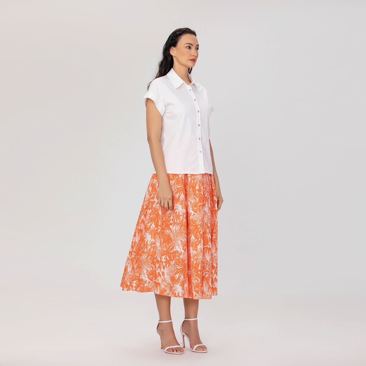 Jupe midi évasée en coton à imprimé fleuri