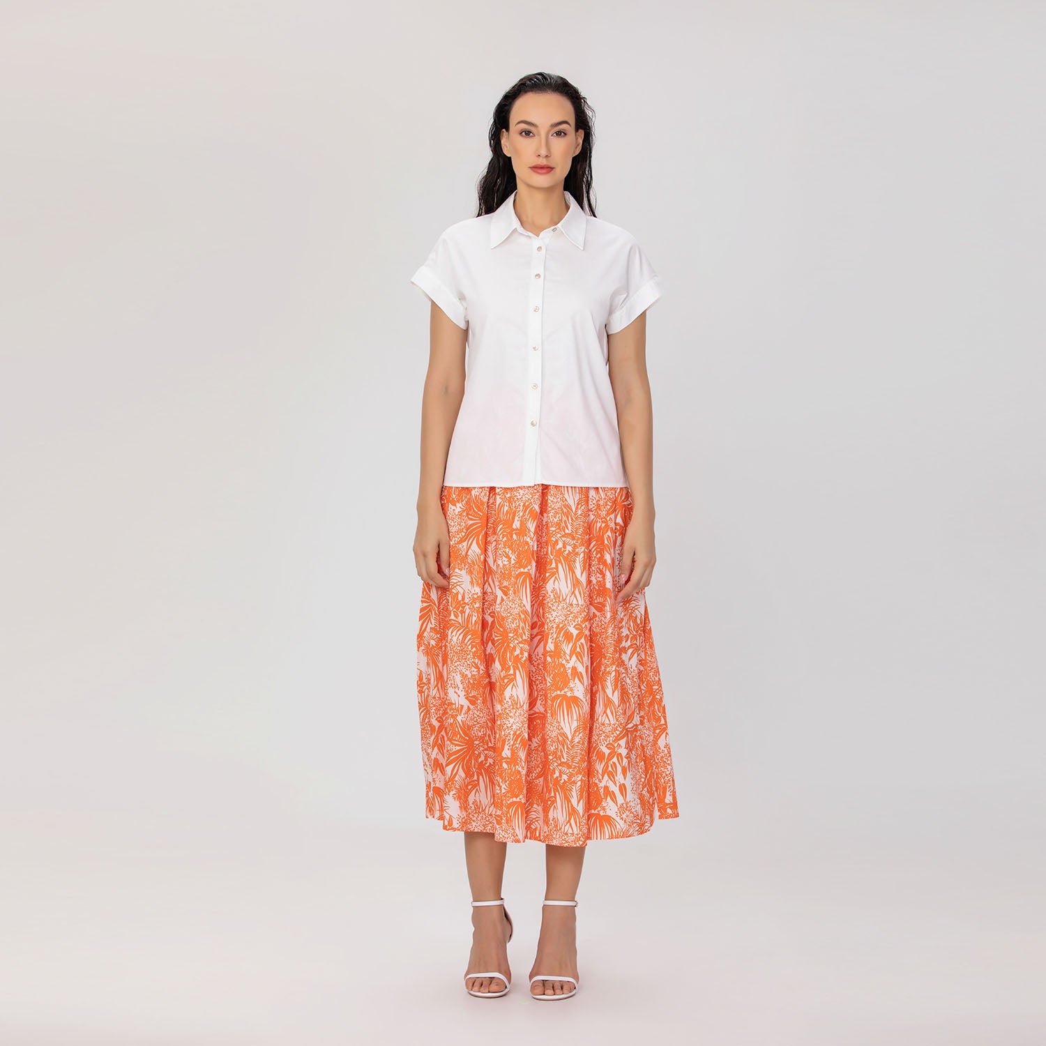 Jupe midi évasée en coton à imprimé fleuri