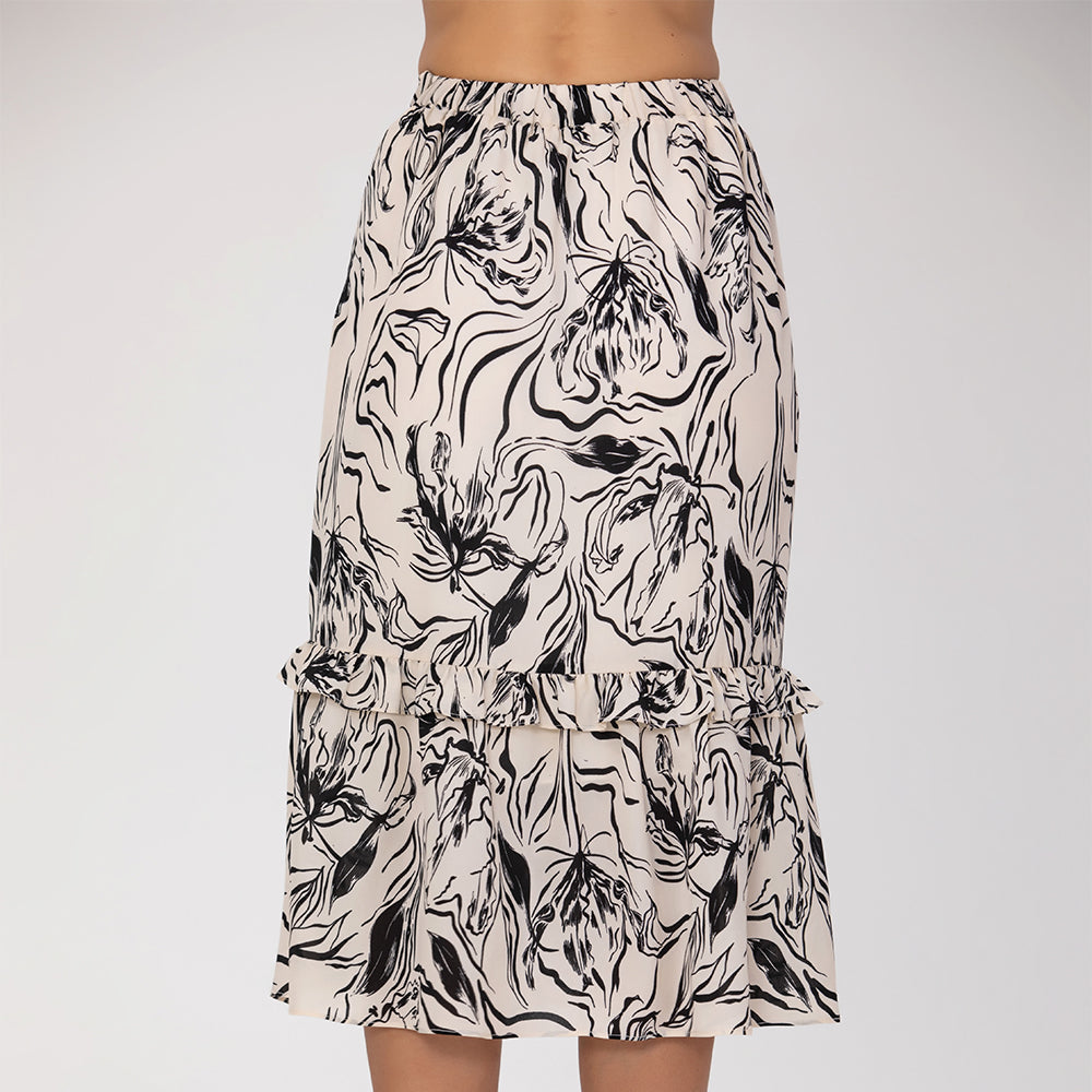 Jupe midi évasée à imprimé graphique