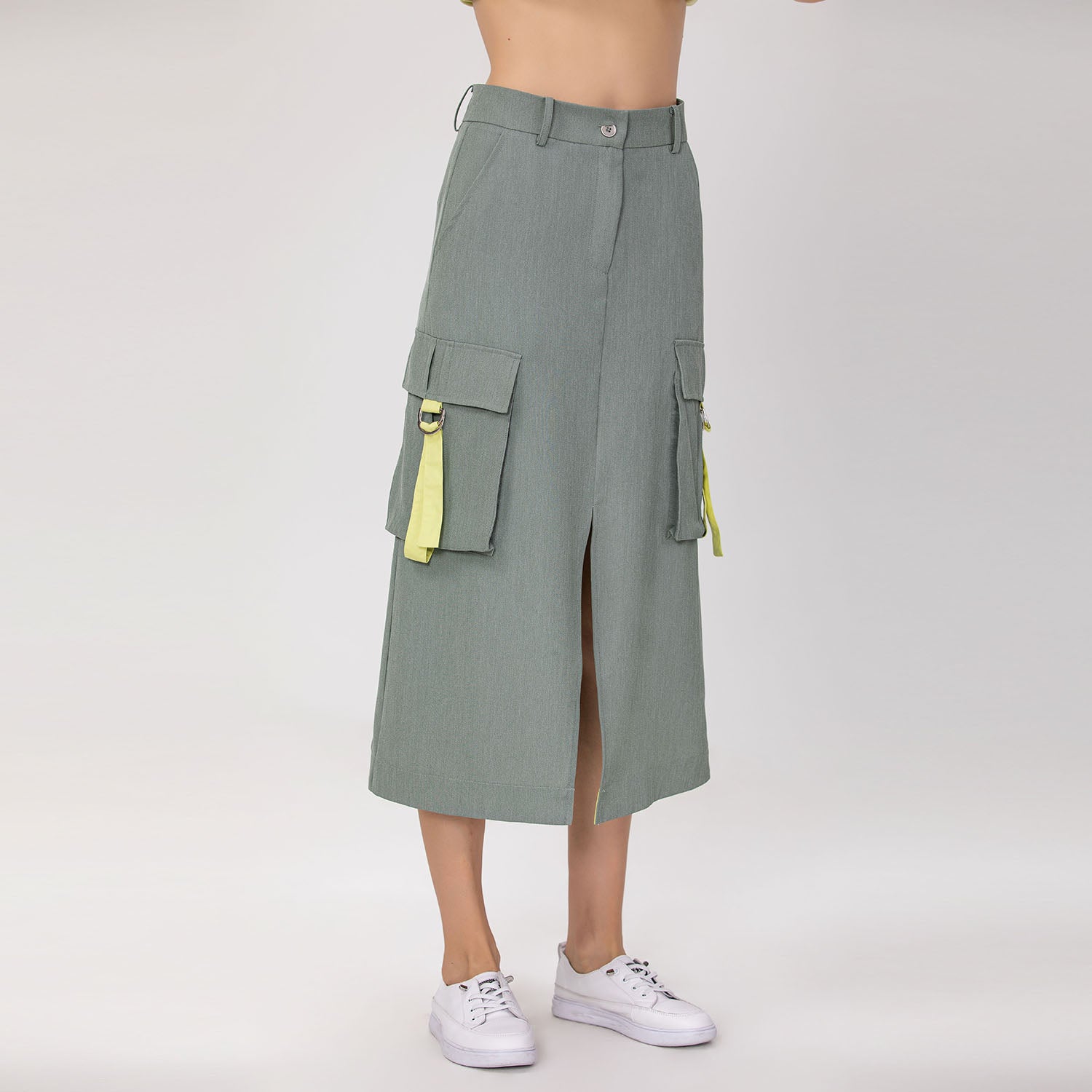 Jupe cargo midi avec poches à rabat