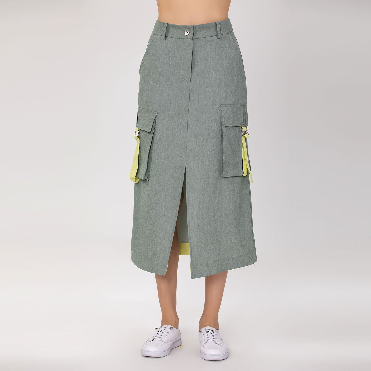 Jupe cargo midi avec poches à rabat