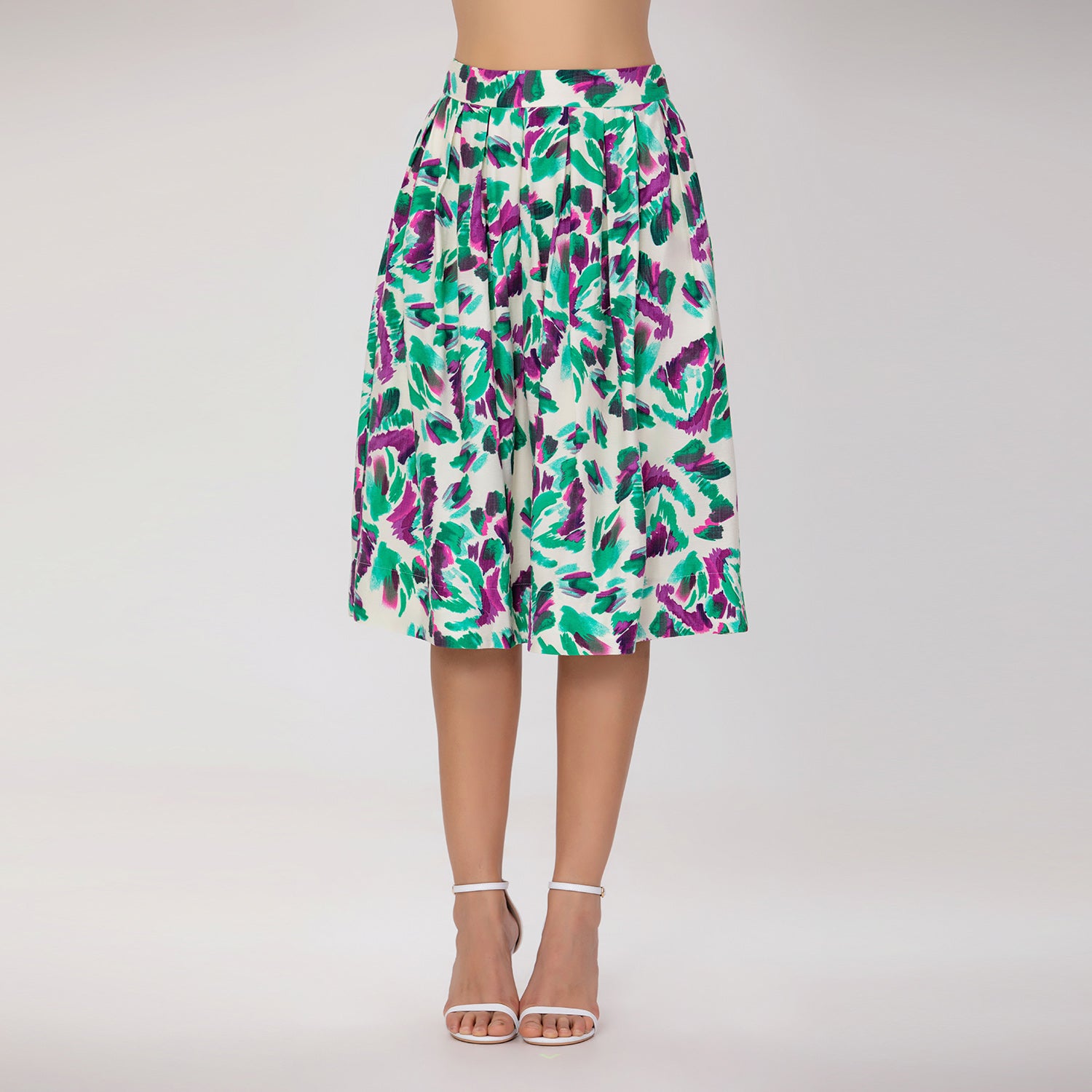 Jupe évasée mi-longue à fleurs