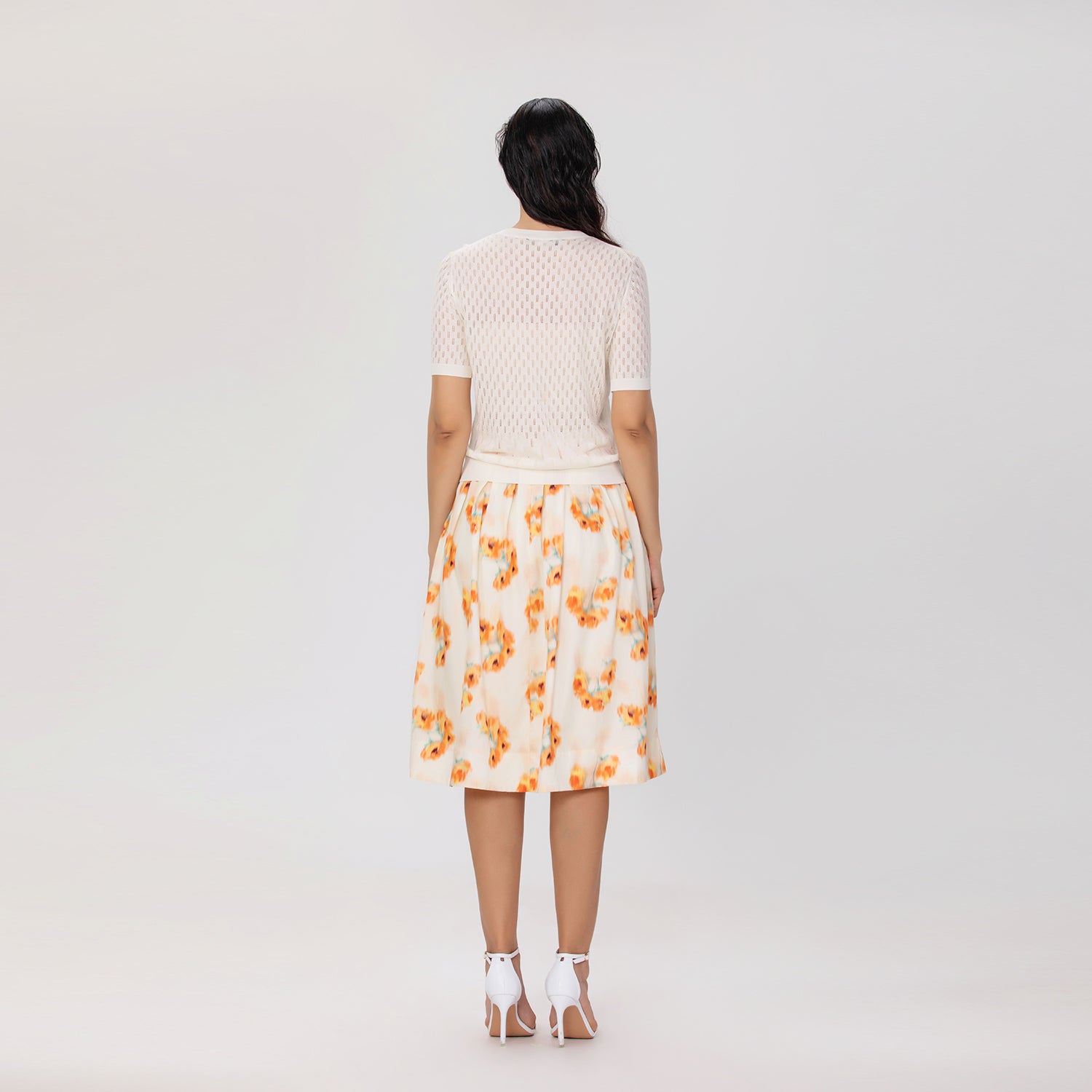 Jupe évasée mi-longue à fleurs