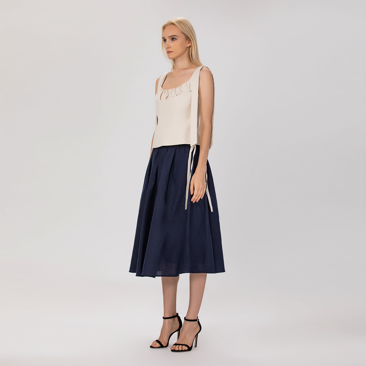 Jupe évasée mi-longue en lin