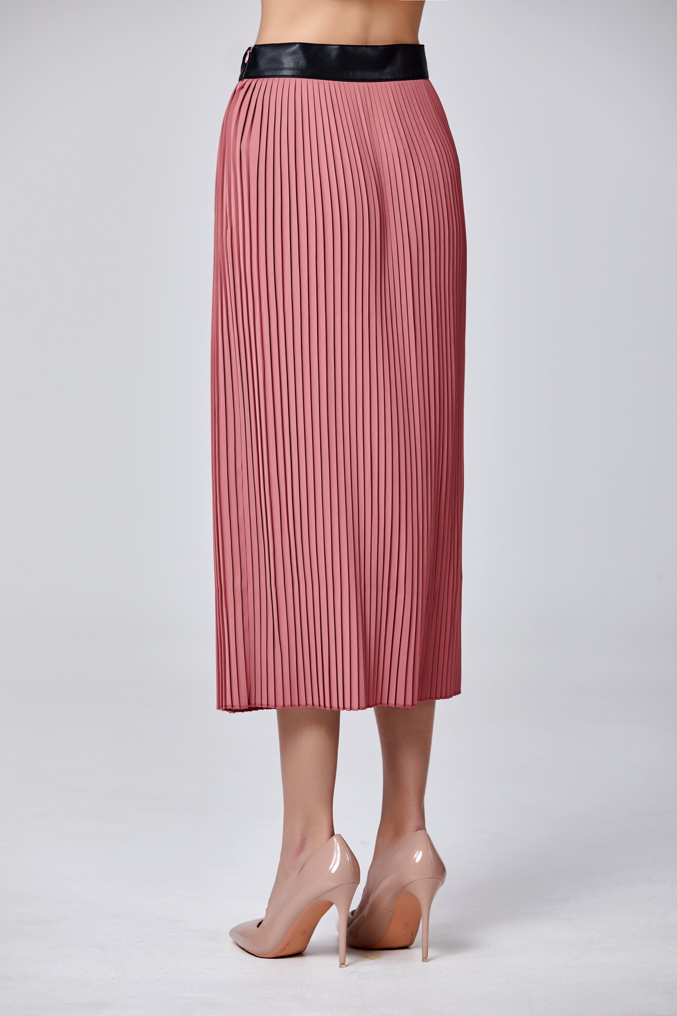 Jupe midi plissée avec taille effet cuir