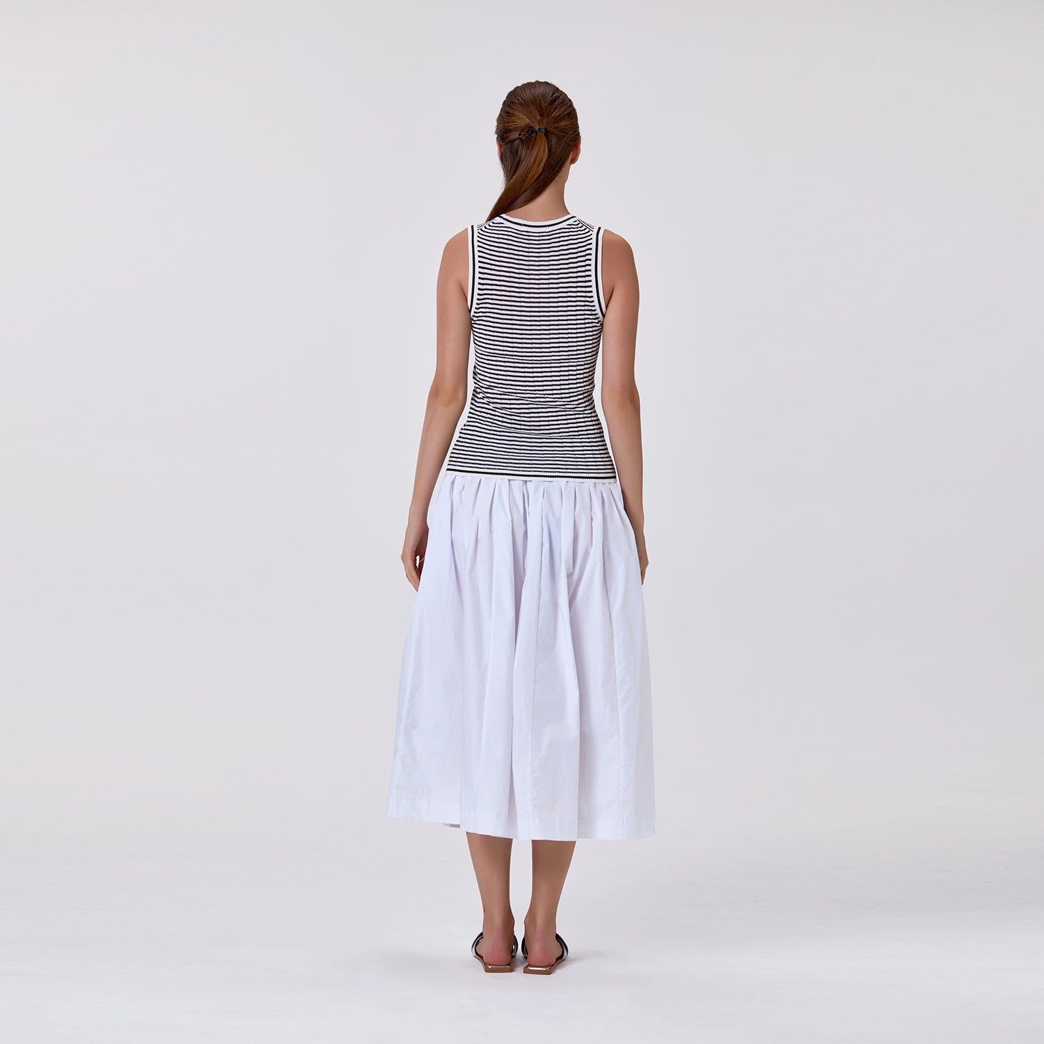 Jupe midi ample en coton à taille smockée