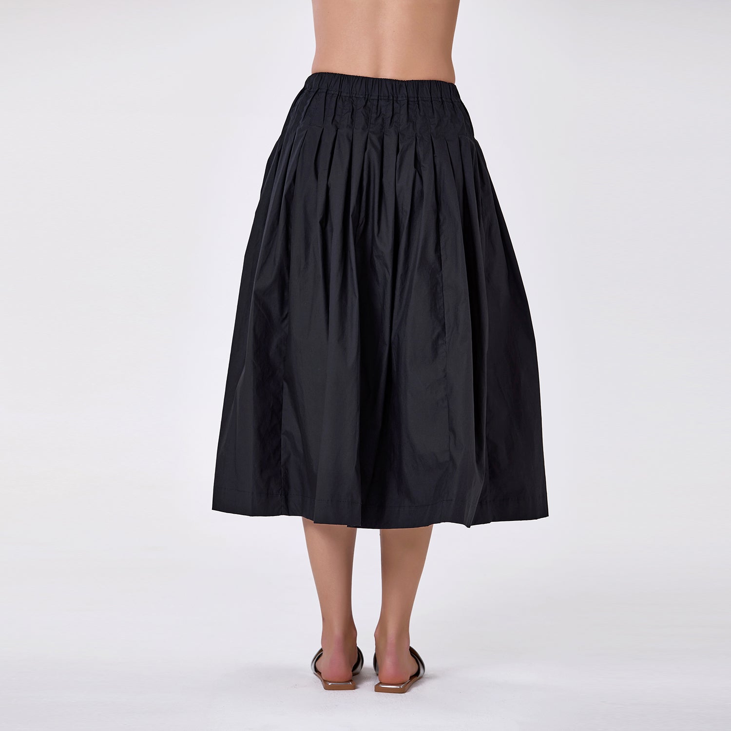 Jupe midi ample en coton à taille smockée