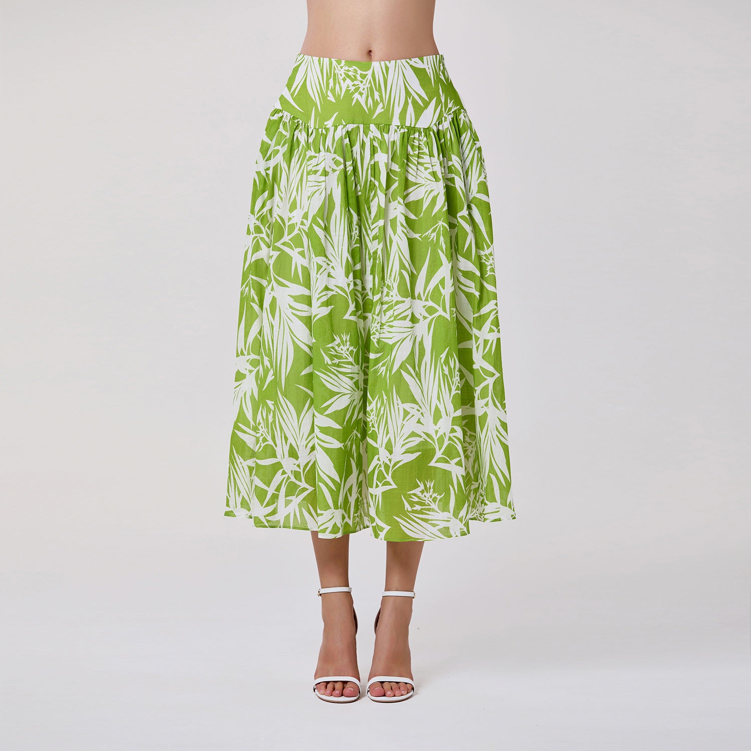 Jupe midi en coton à imprimé feuillage - Smart & Joy