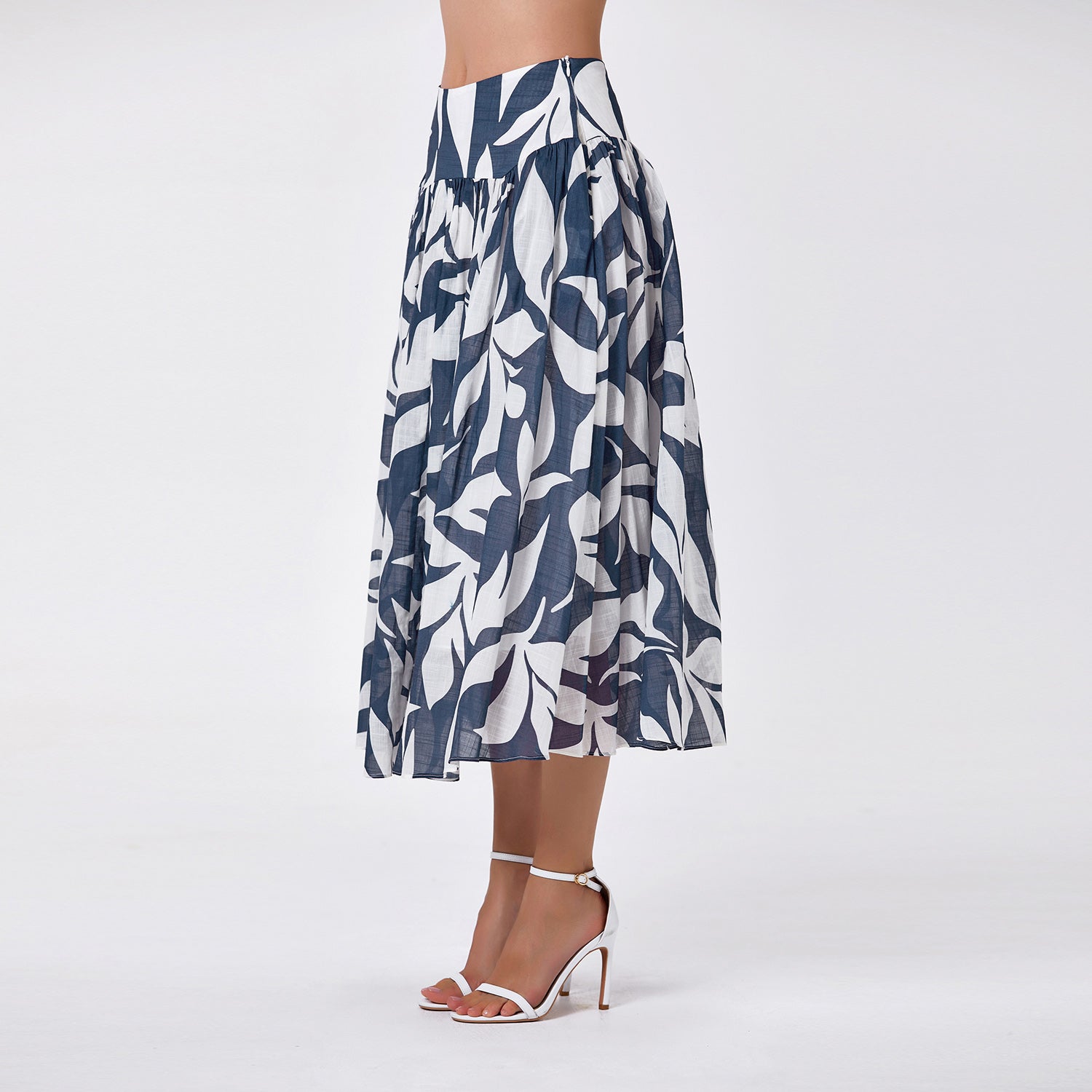 Jupe midi en coton à imprimé feuillage - Smart & Joy