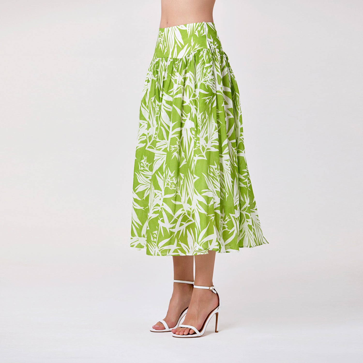 Jupe midi en coton à imprimé feuillage - Smart & Joy