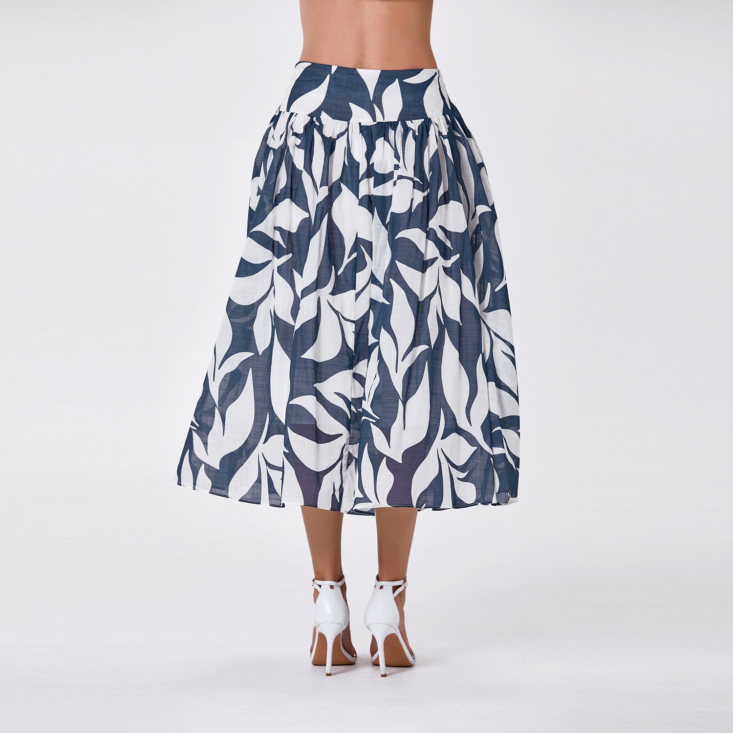 Jupe midi en coton à imprimé feuillage - Smart & Joy