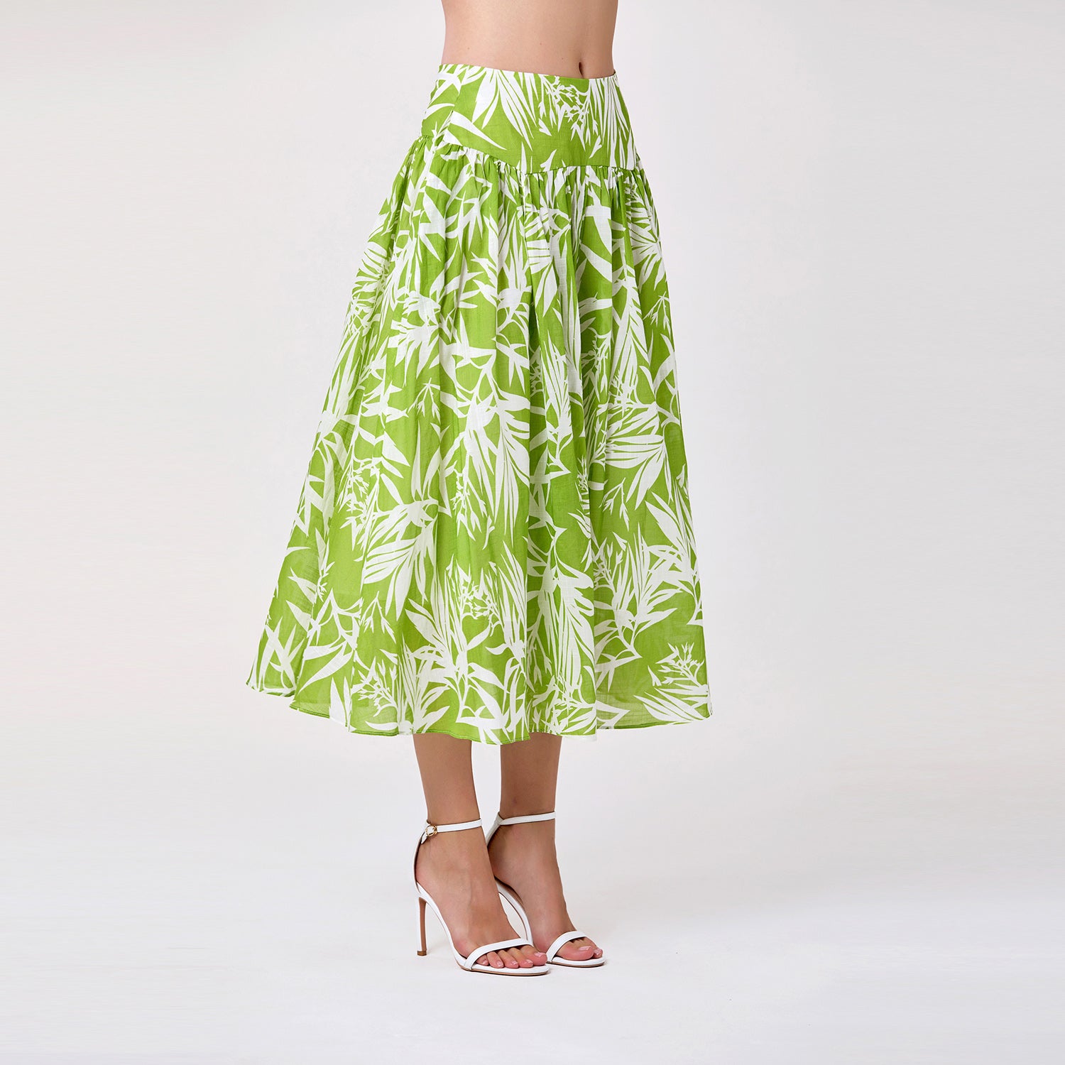 Jupe midi en coton à imprimé feuillage - Smart & Joy
