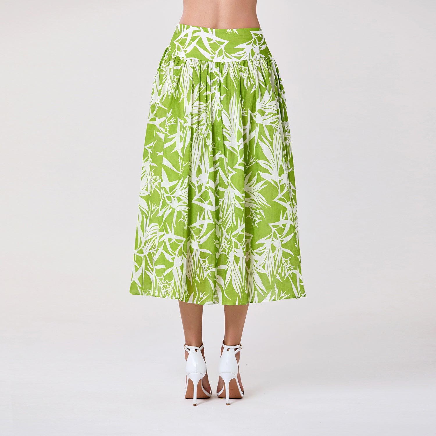 Jupe midi en coton à imprimé feuillage - Smart & Joy