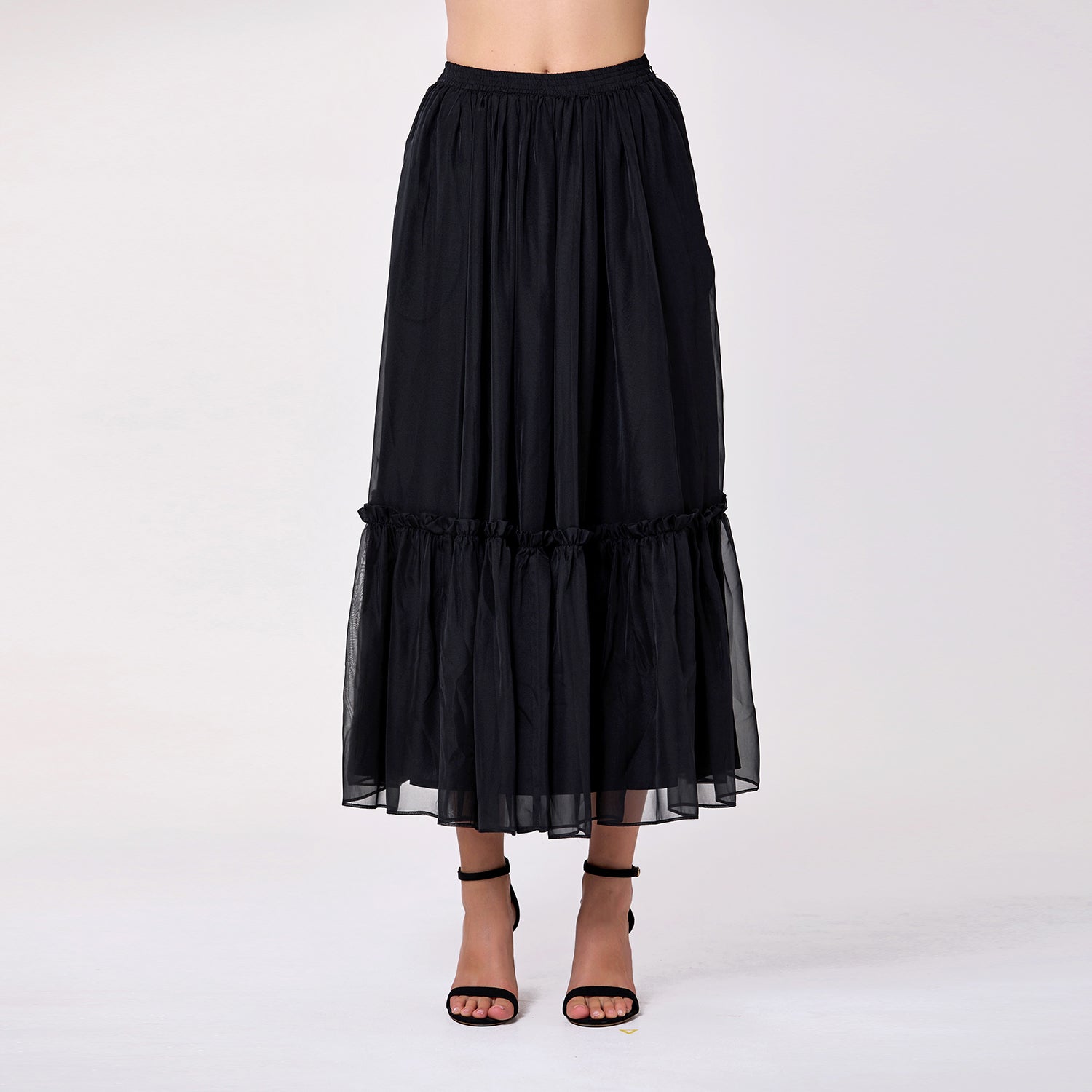 Jupe bohème à volants avec taille élastiquée