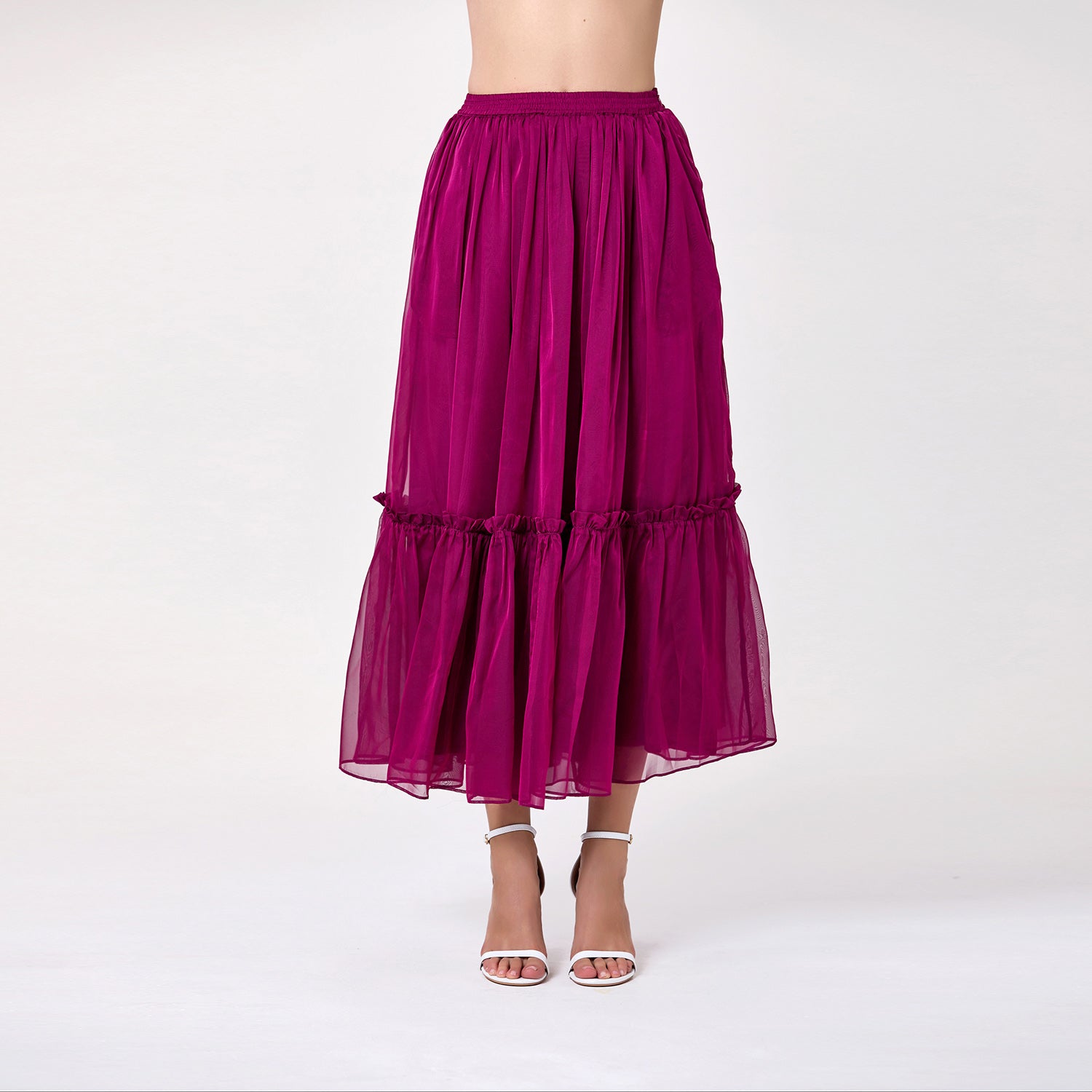 Jupe bohème à volants avec taille élastiquée