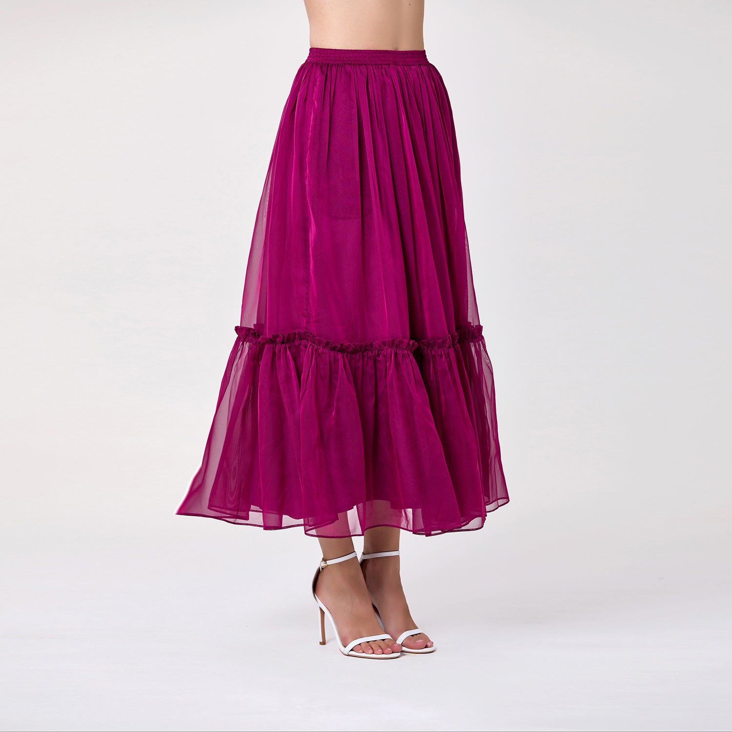 Jupe bohème à volants avec taille élastiquée