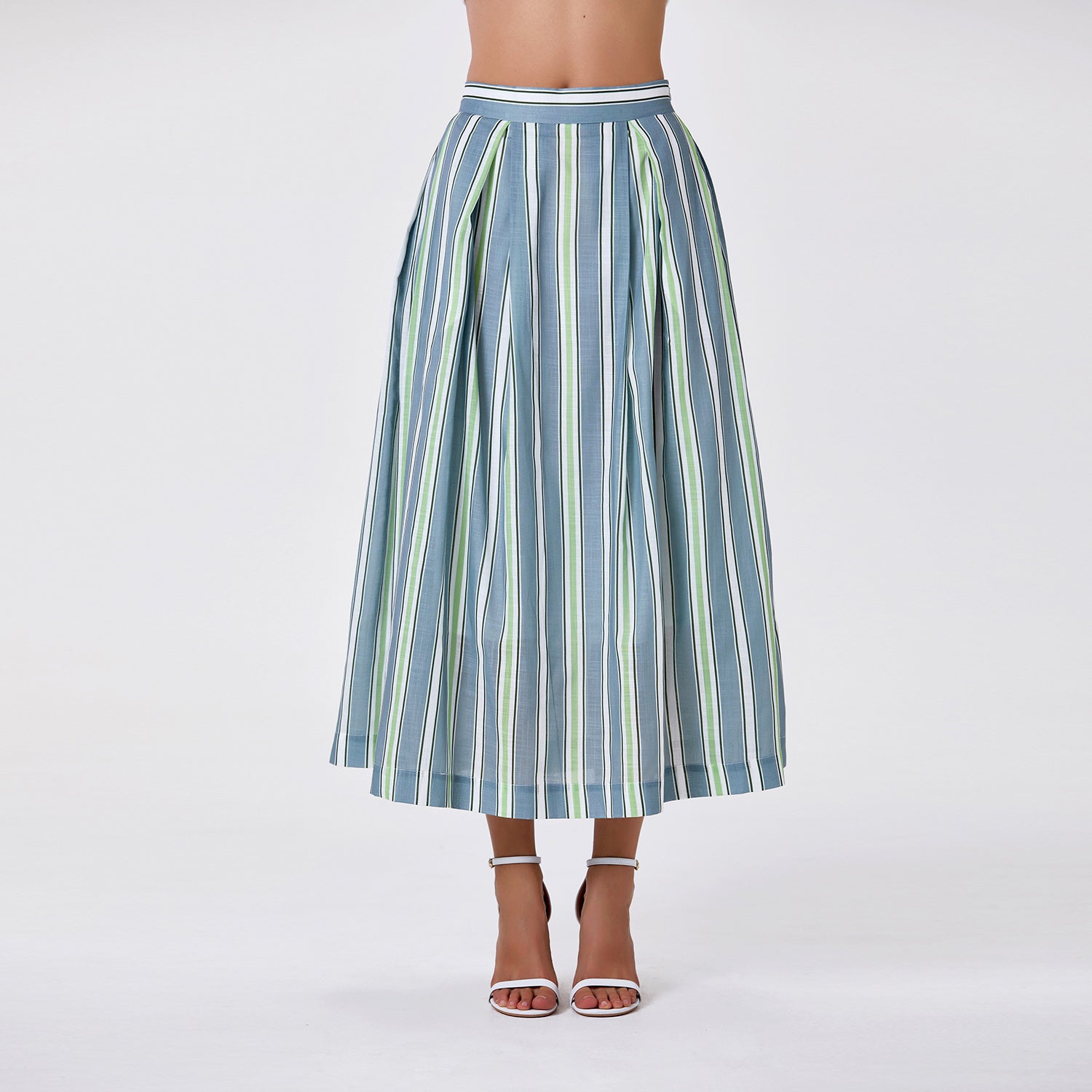 Jupe midi à rayures avec doublure en coton