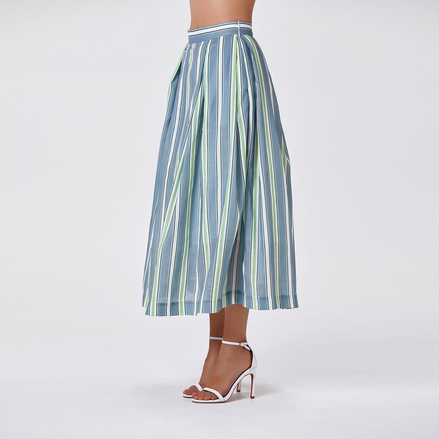 Jupe midi à rayures avec doublure en coton